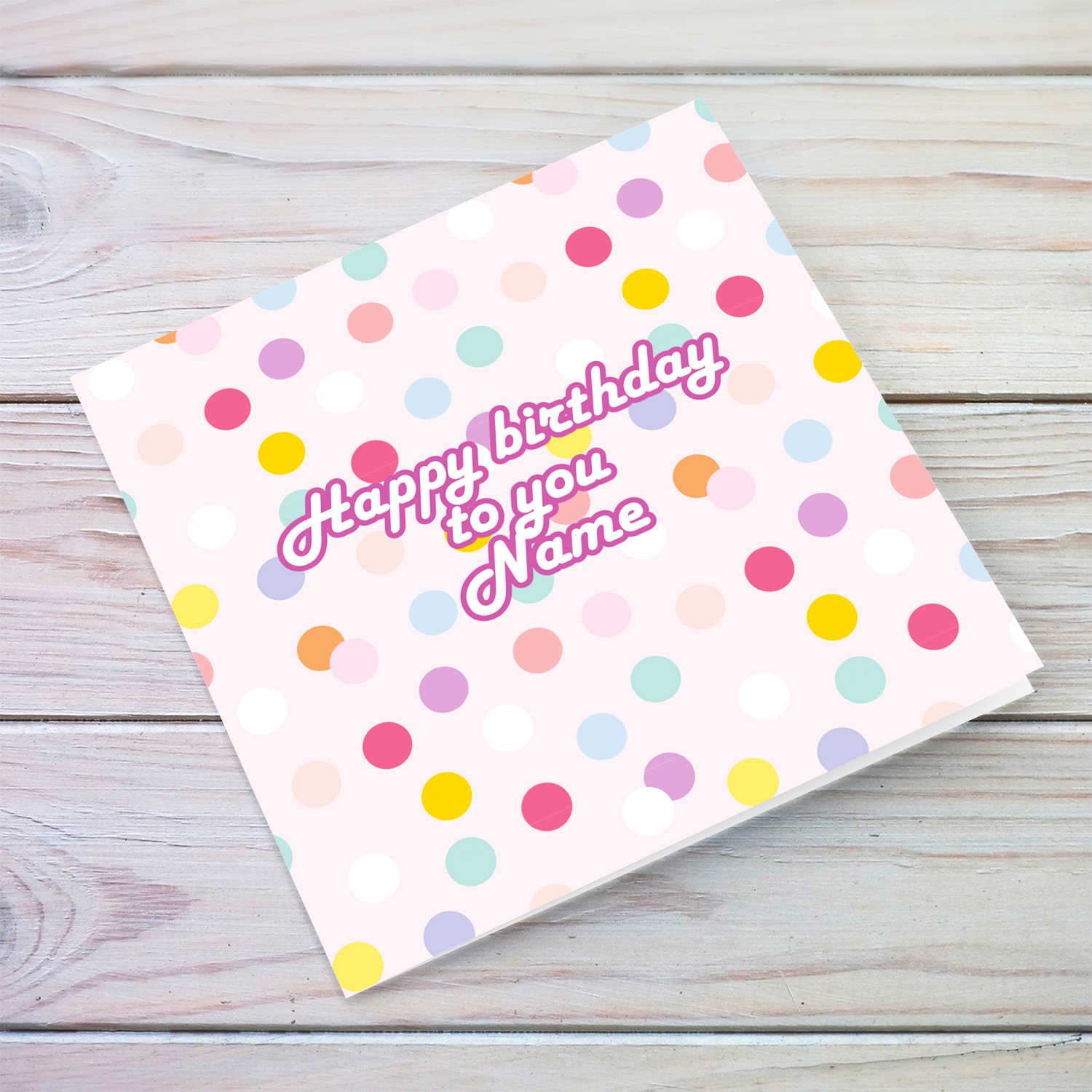 Colourful and fun birthday card in pink tones and other colours in English (Personalisable)