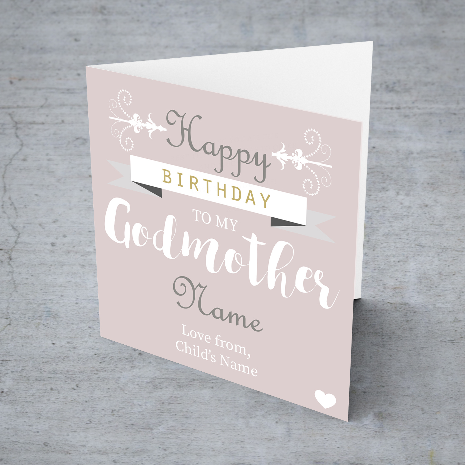 Birthday card for Godmother in English with pink background (Personalisable)