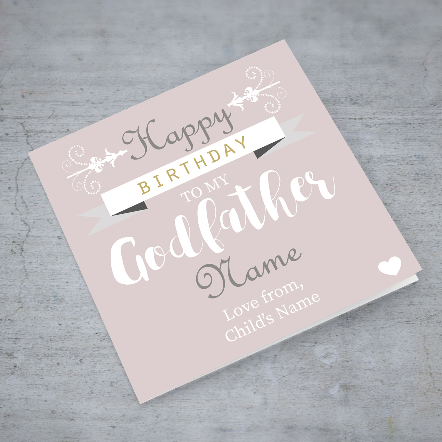 Birthday card for Godfather in English with pink background (Personalisable)