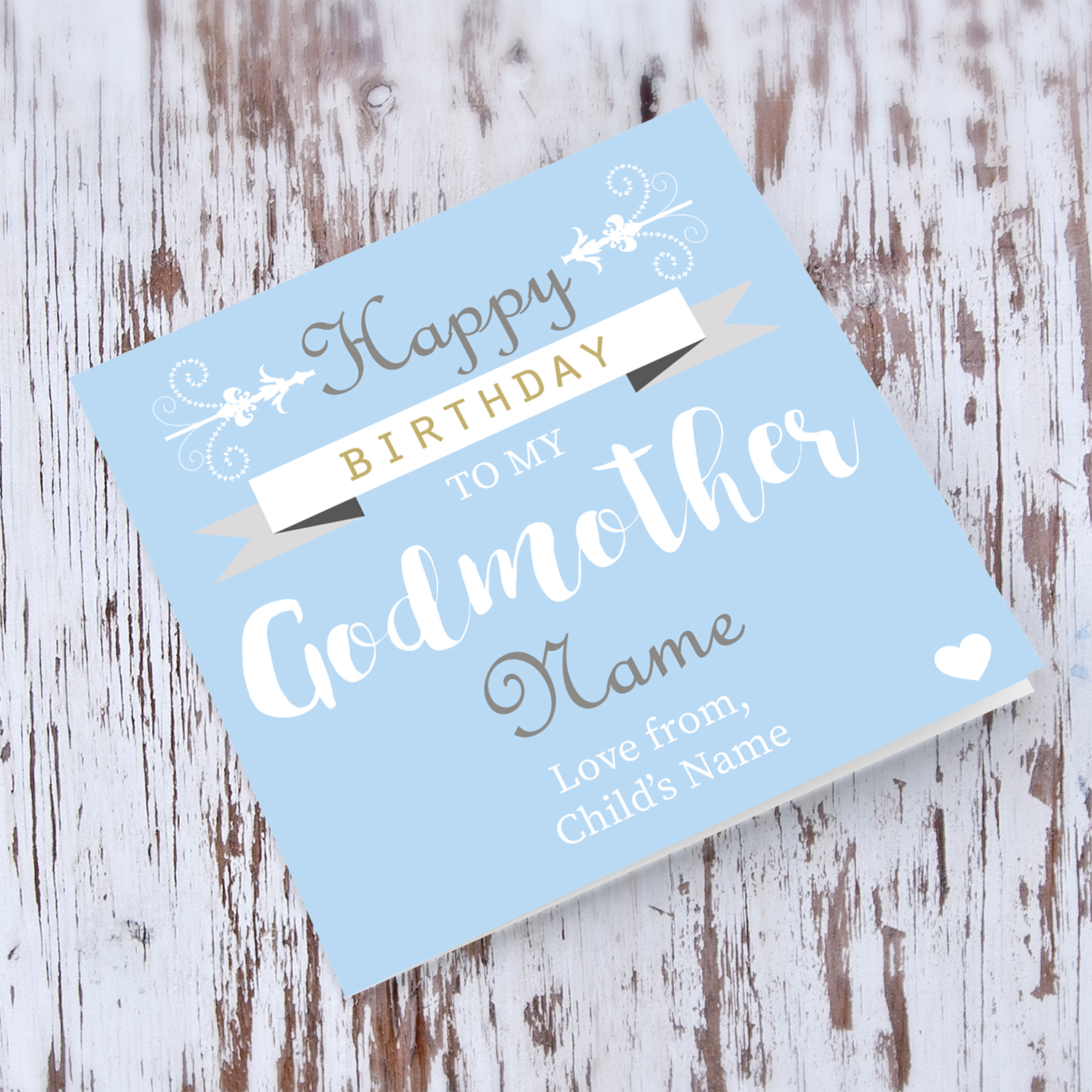 Birthday card for Godmother in English with blue background (Personalisable)