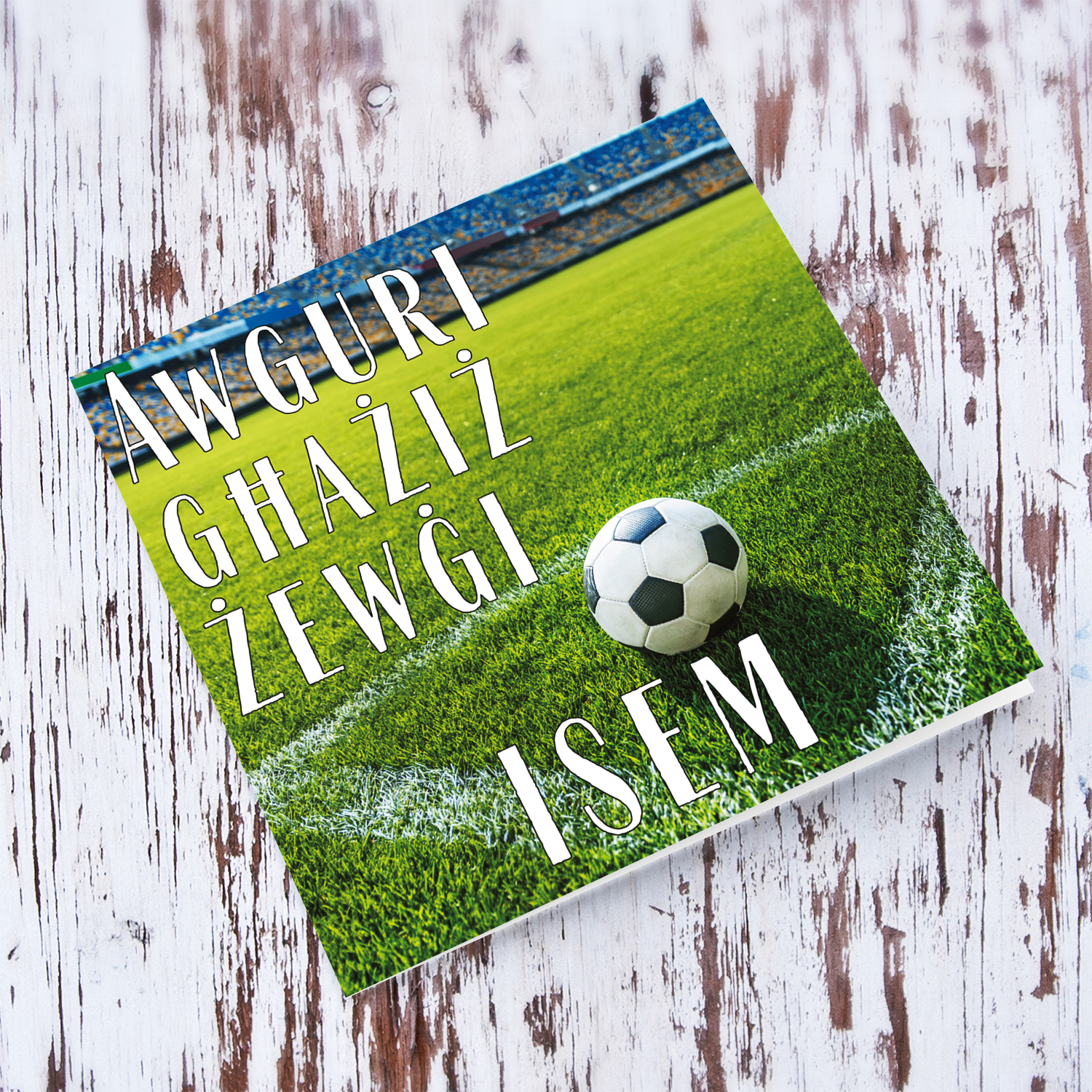 Football ground themed birthday card for husband in Maltese (Personalisable)