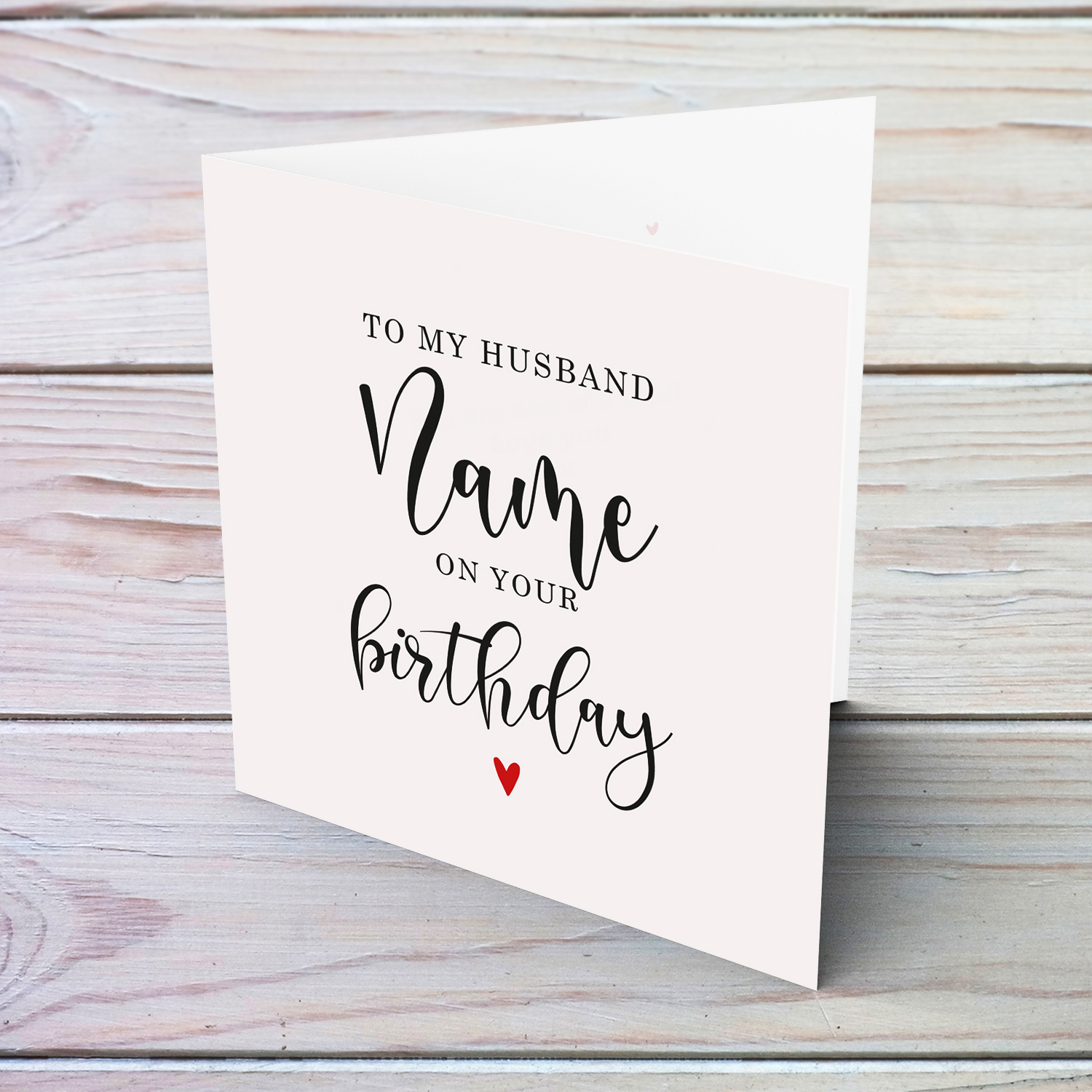 To my husband on your Birthday greeting card in neutral background with red heart in English (Personalisable)