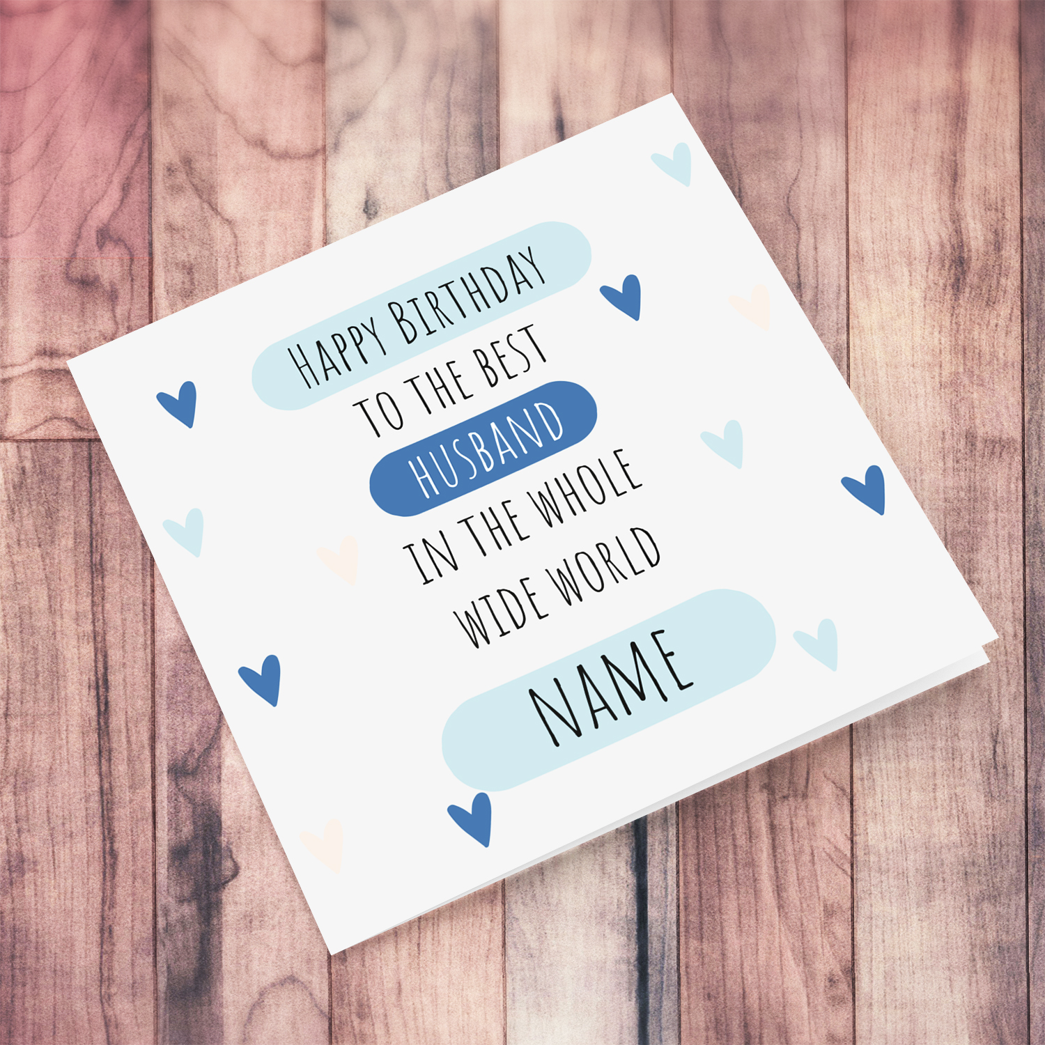 Happy Birthday to the best husband in the whole wide world - birthday card in light gray background and scattered hearts in English (Personalisable)