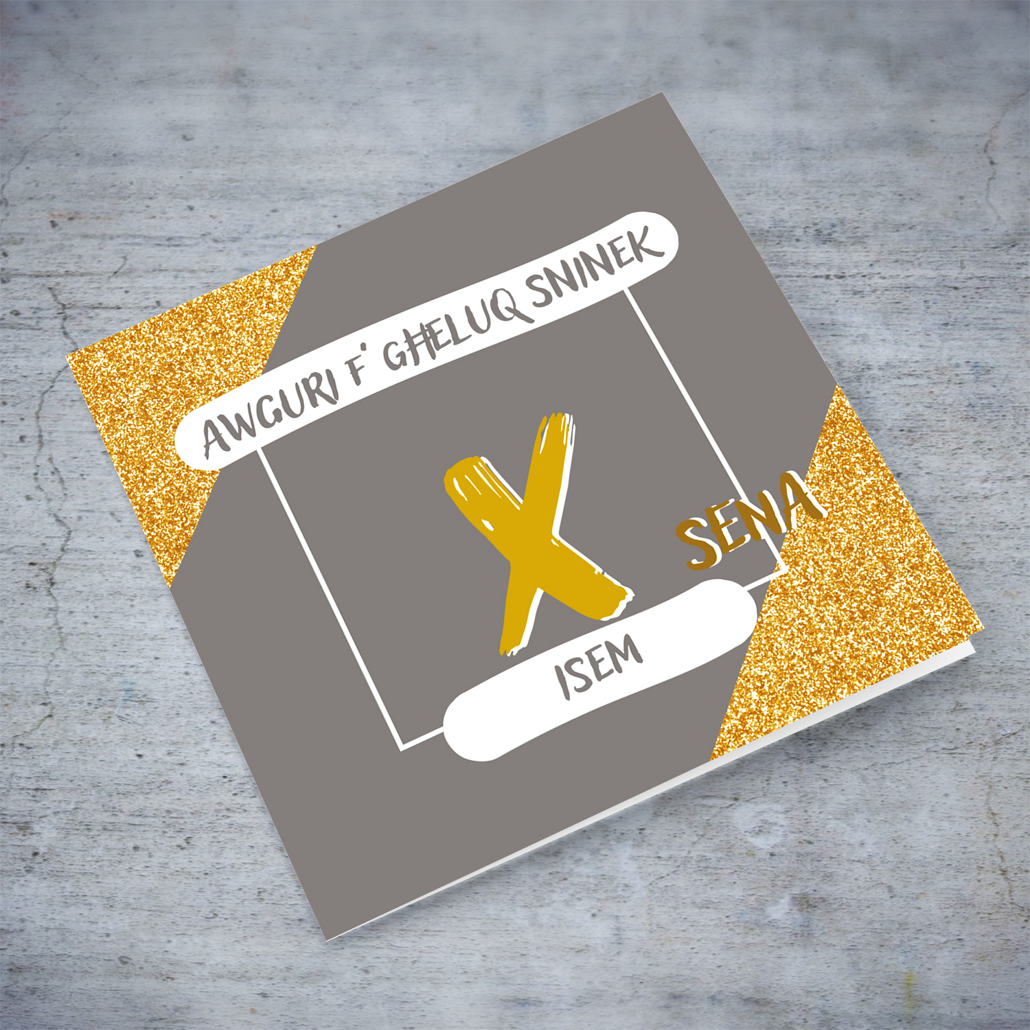 Enter Age - Birthday Card in grey and glitter background in Maltese (Personalisable)