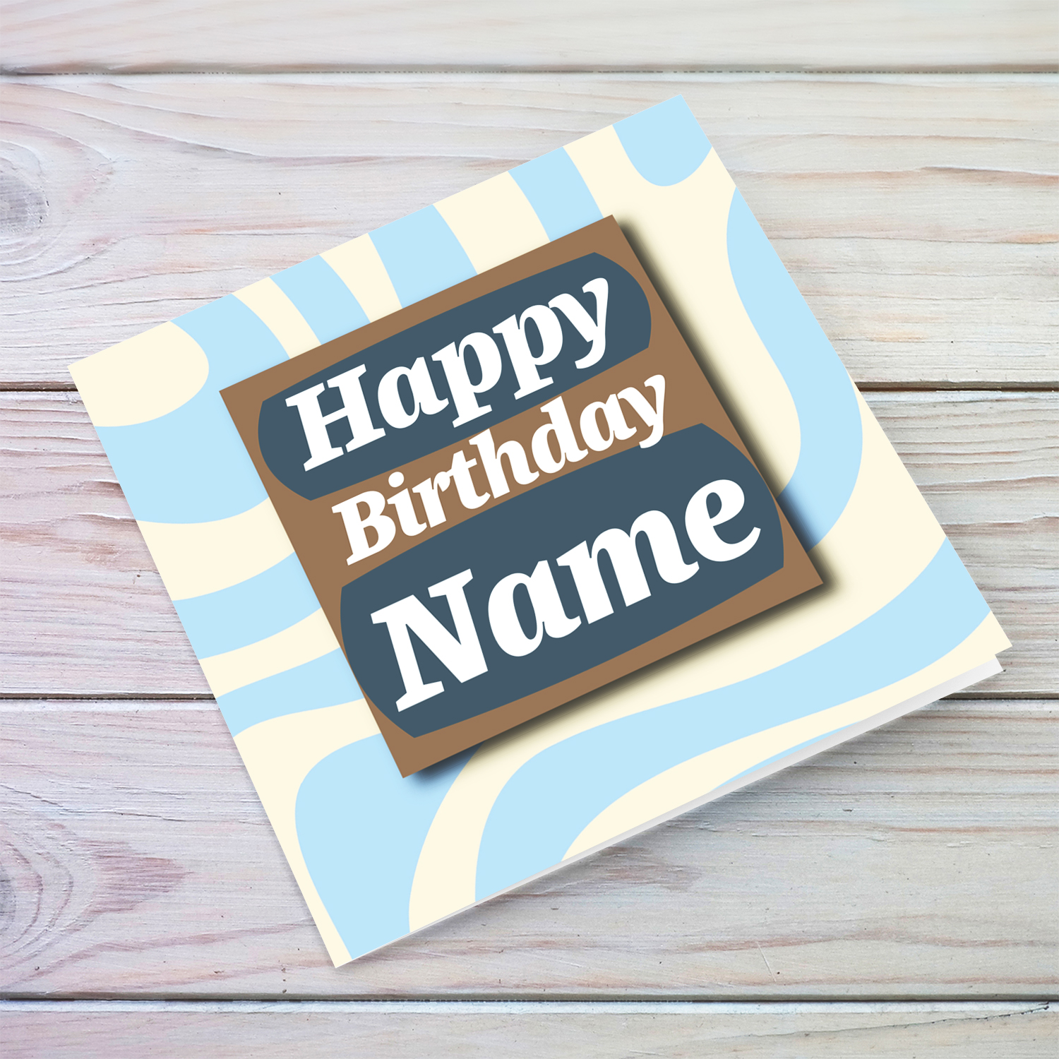 Light blue waves birthday card in English (Personalisable)