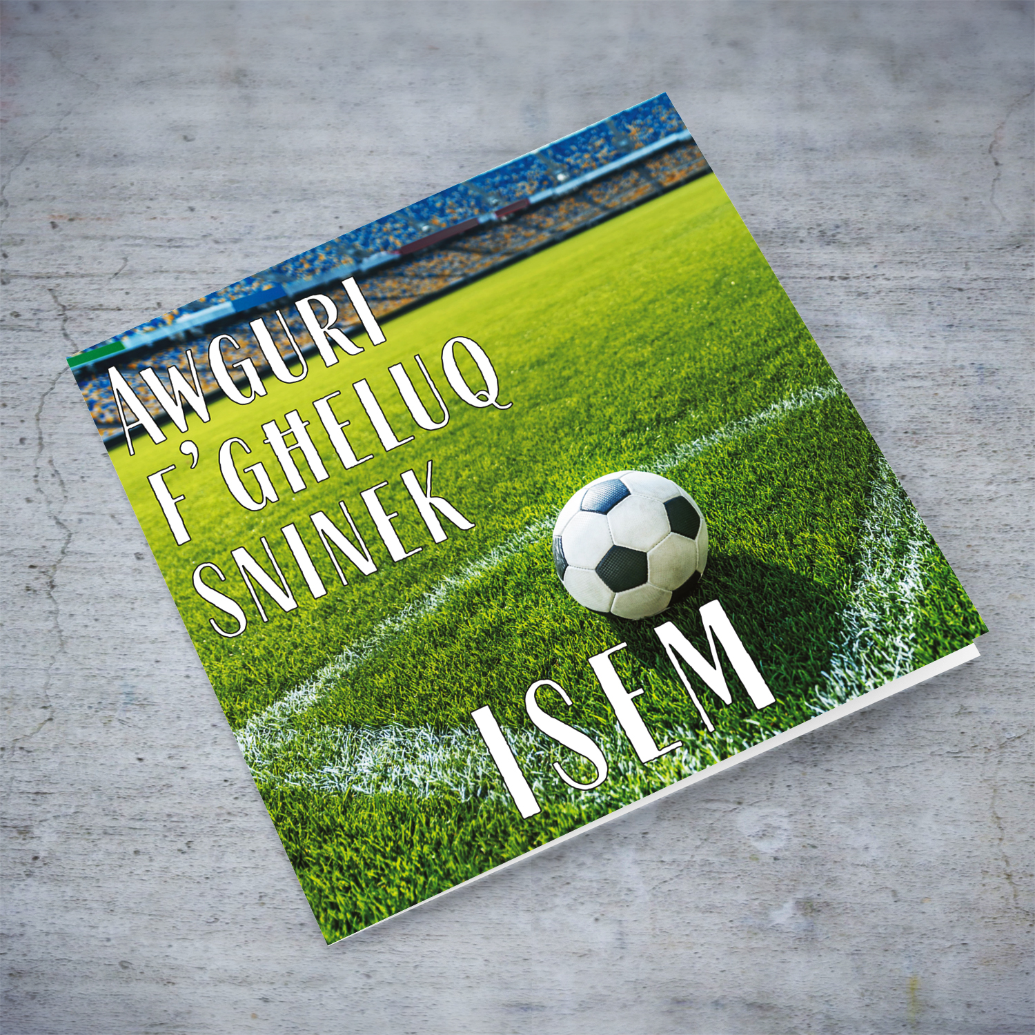 Football ground themed birthday card in Maltese (Personalisable)