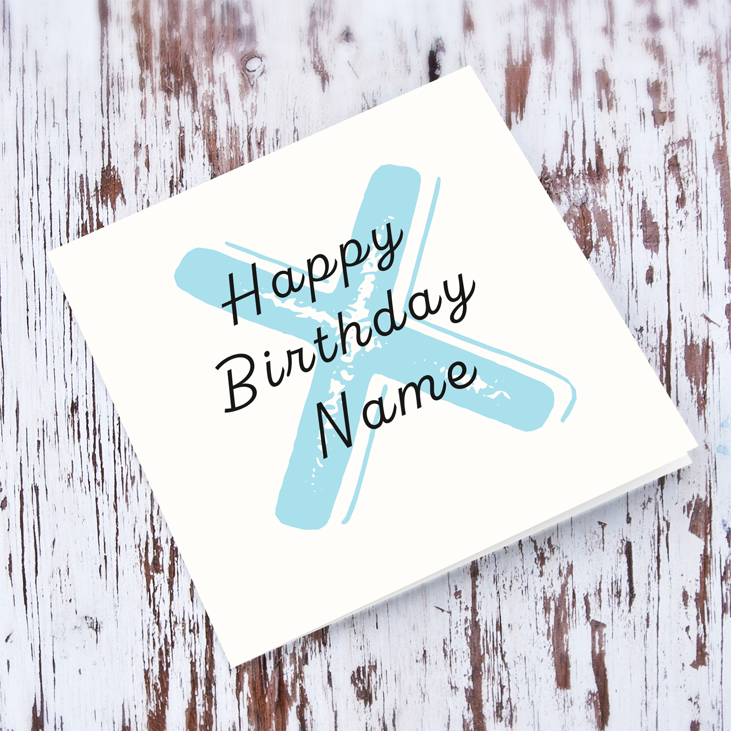 Minimalist birthday card in cream background and AGE to be entered in light blue in English