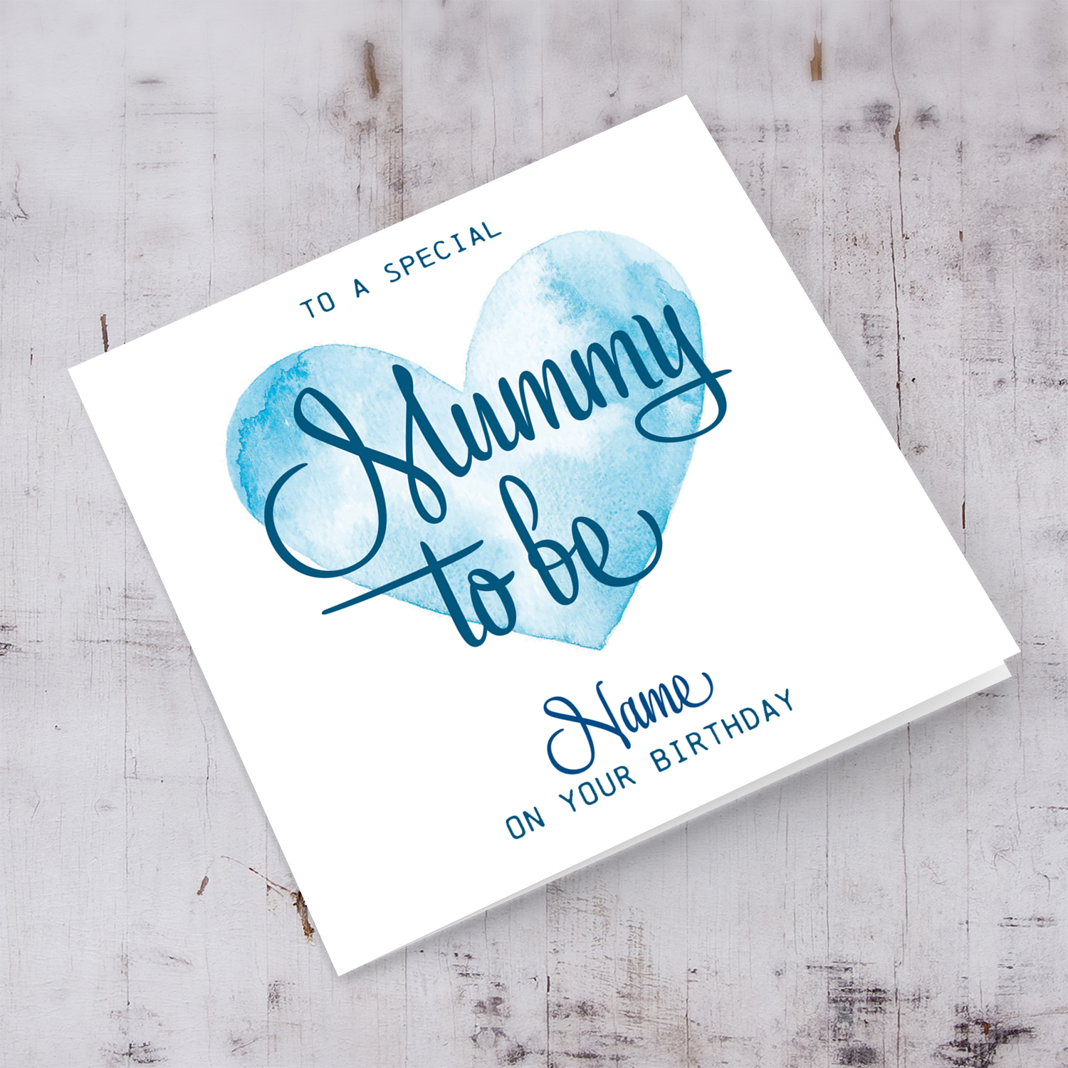 Blue watercolur heart birthday card for mummy to be in English (Personalisable)