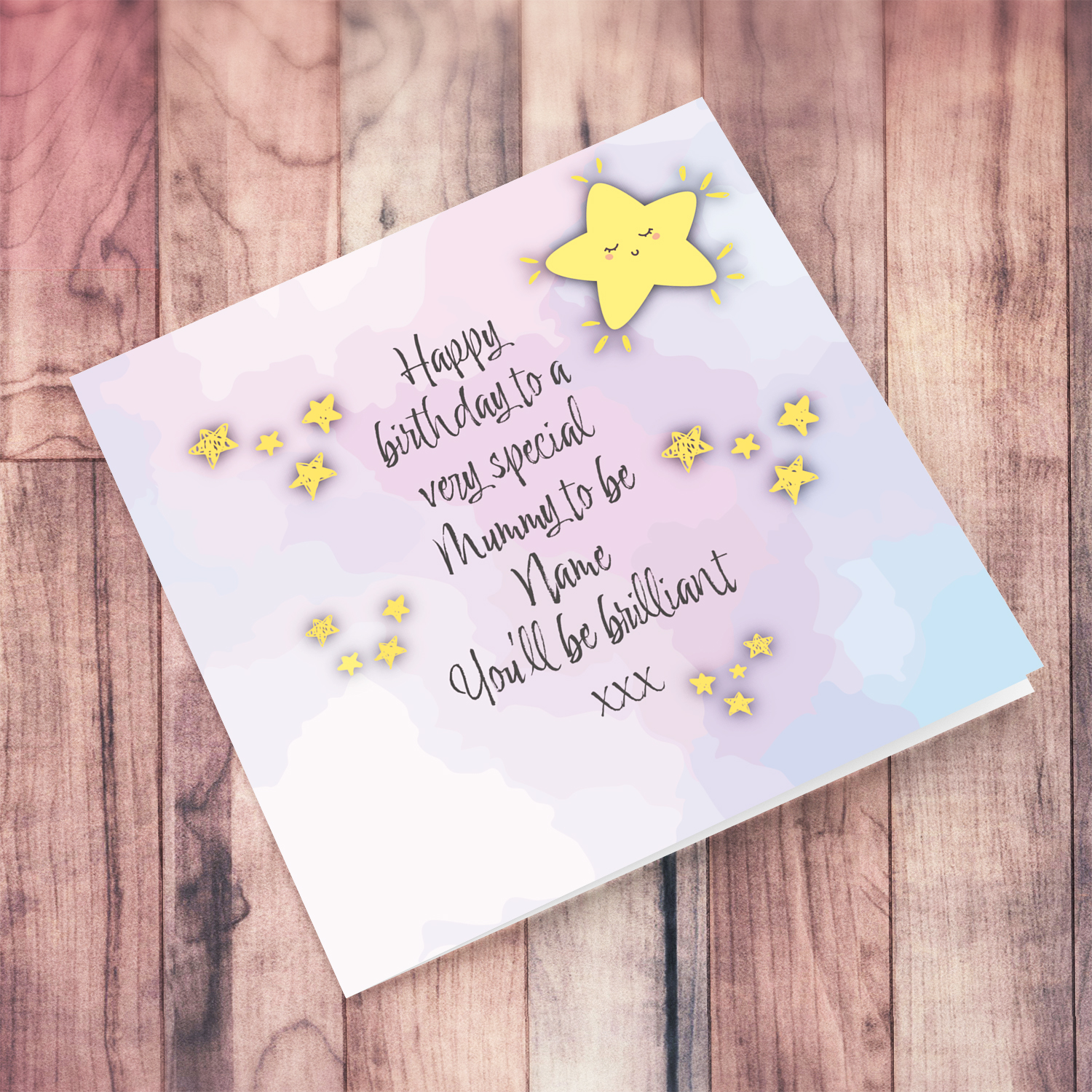 Happy birthday to a very special mummy to be in different shades of pink, purple and light blue in English (Personalisable)