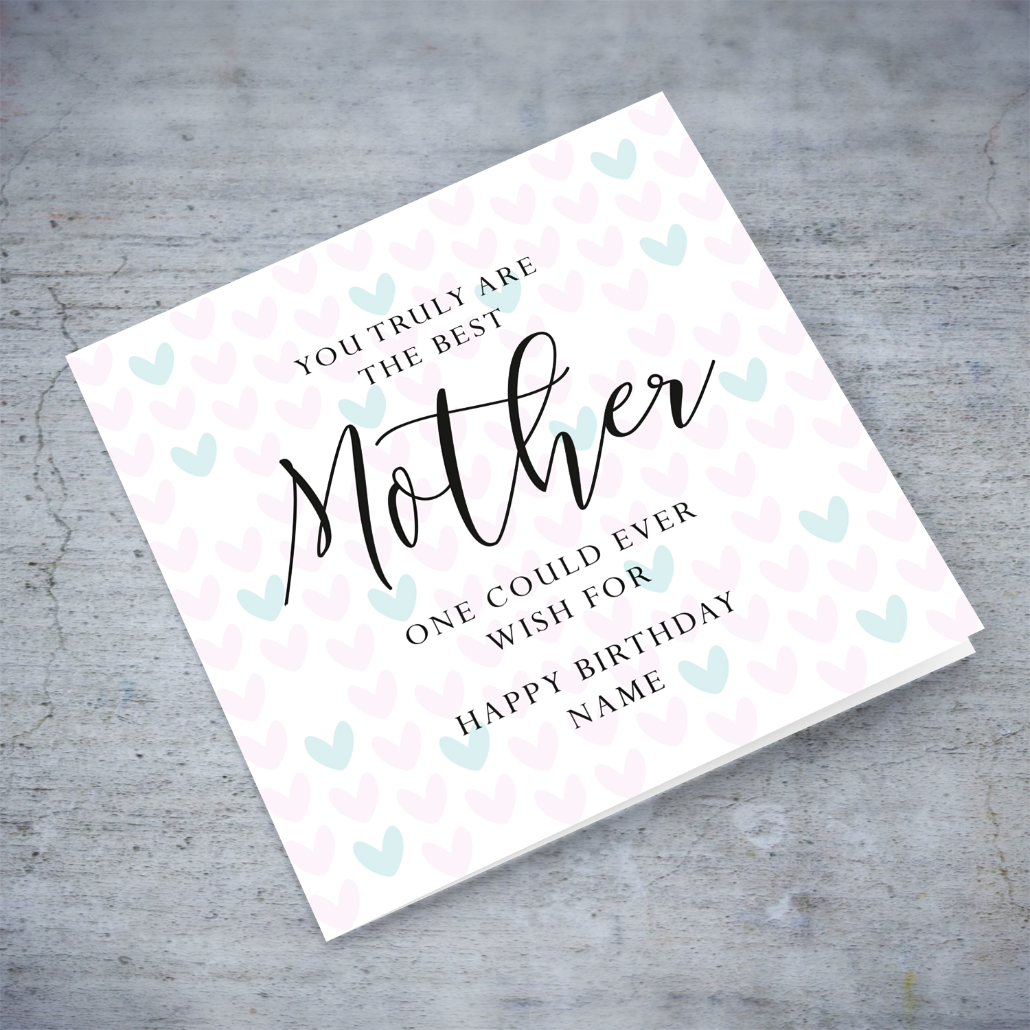 A cute birthday card for your mother, in two toned heart background pink & turquoise in English (Personalisable)