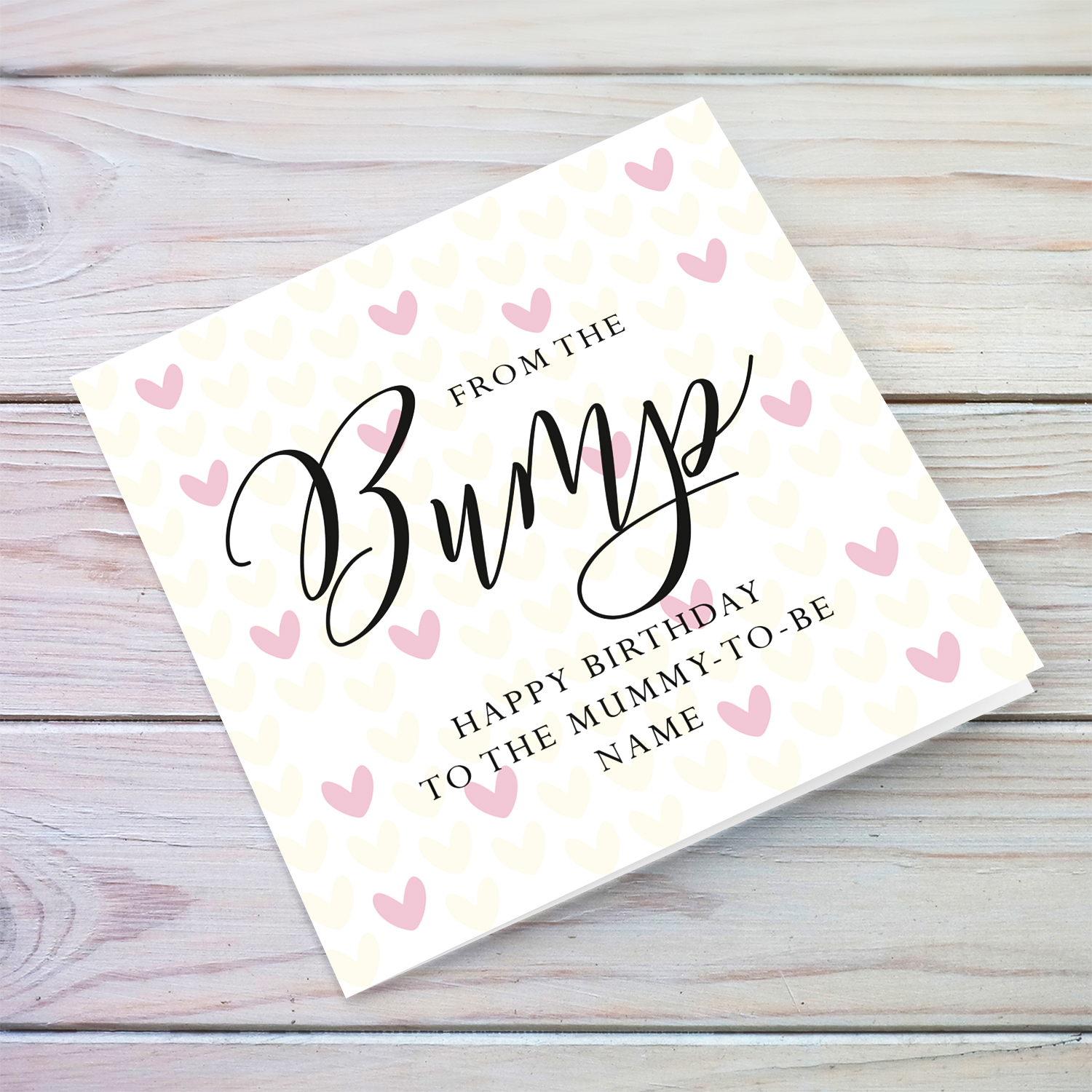 A cute birthday day card for mummy to be from the bump, in a two toned heart themed background in English (Personalisable)
