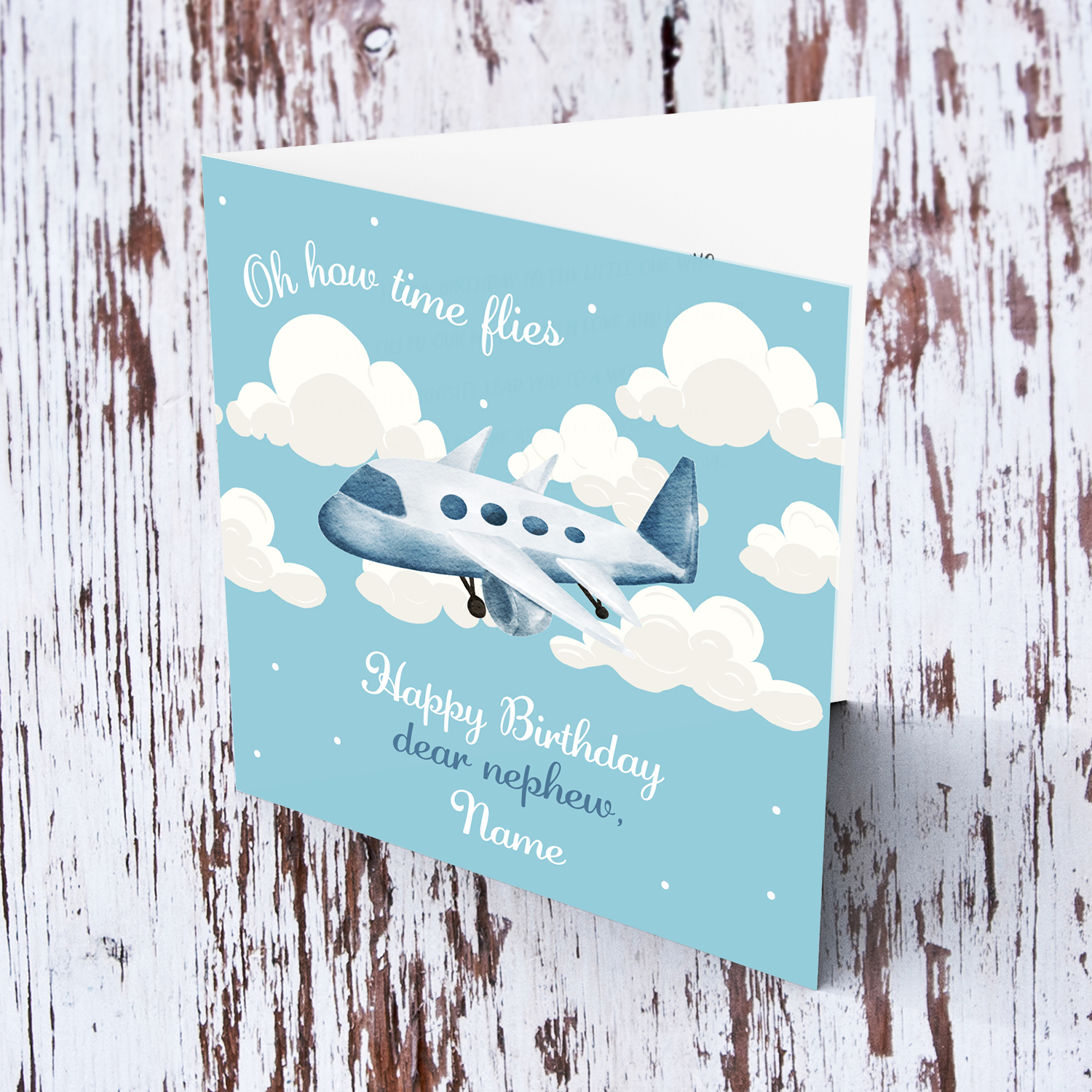 How time flies themed birthday card for nephew's birthday in English (Personalisable)