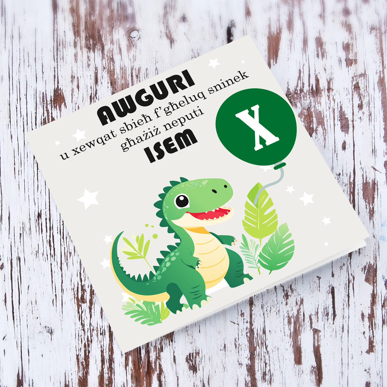 Cute dino card themed birthday card for nephew in Maltese (Personalisable)