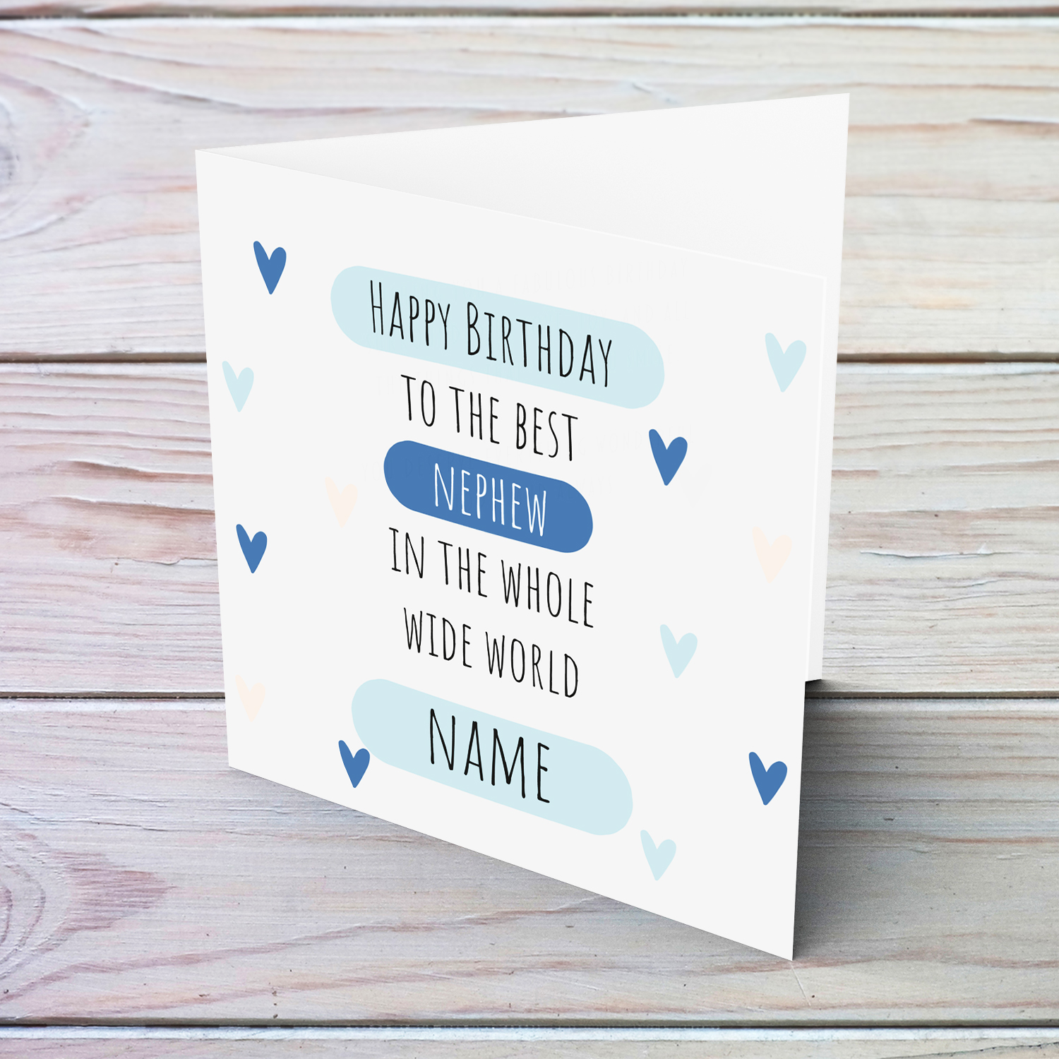 Happy Birthday to the best Nephew in the whole wide world - birthday card in light gray background and scattered hearts in English (Personalisable)
