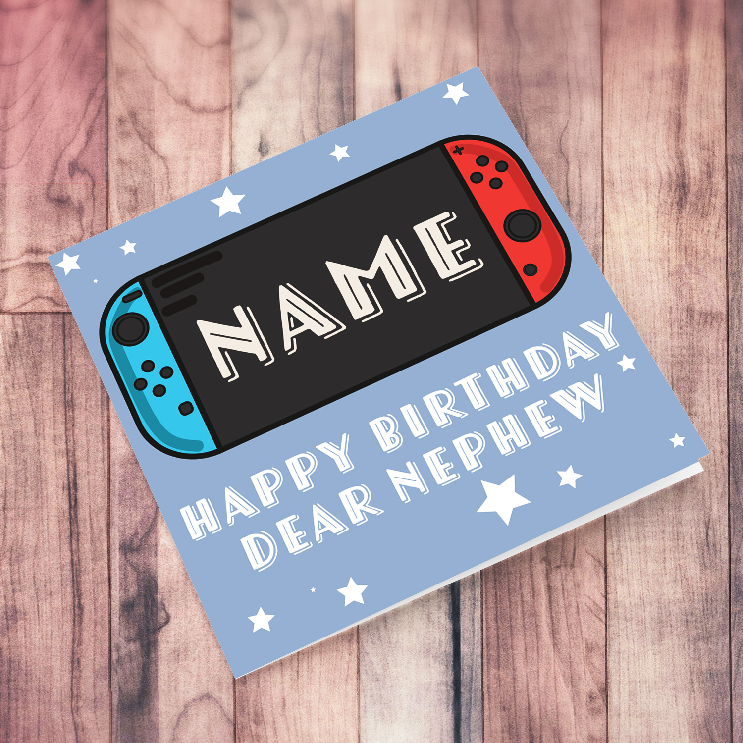 Game console themed birthday card for nephew in English (Personalisable)