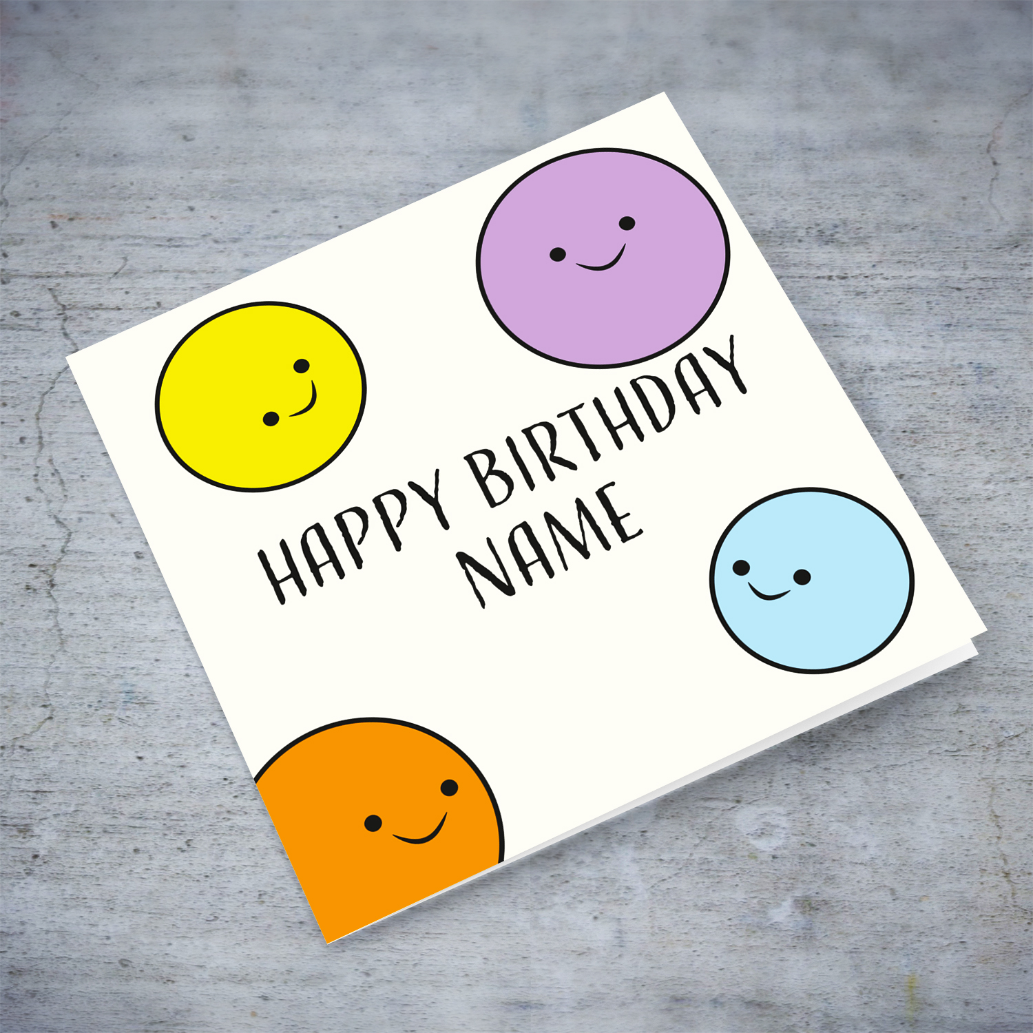 Colourful and fun birthday card with smilies in English (Personalisable)