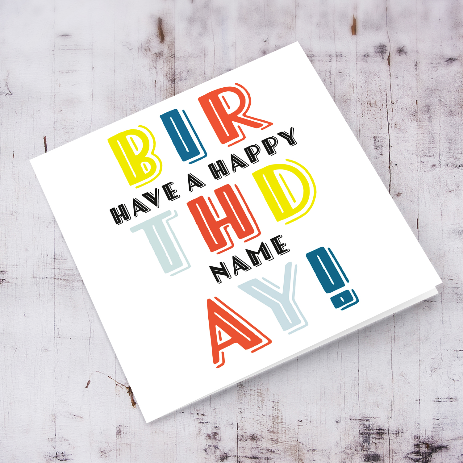 Colourful text birthday card - have a happy birthday in English (Personalisable)