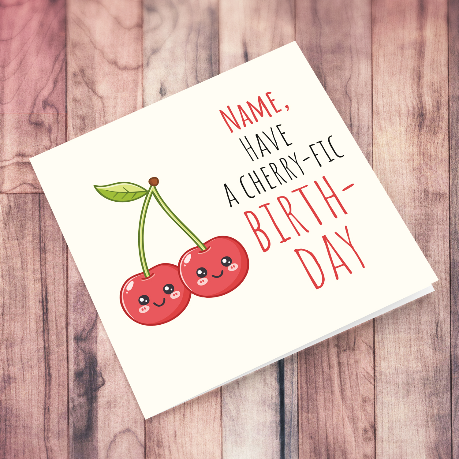 Cute and funny cherry themed birthday card in English (Personalisable)