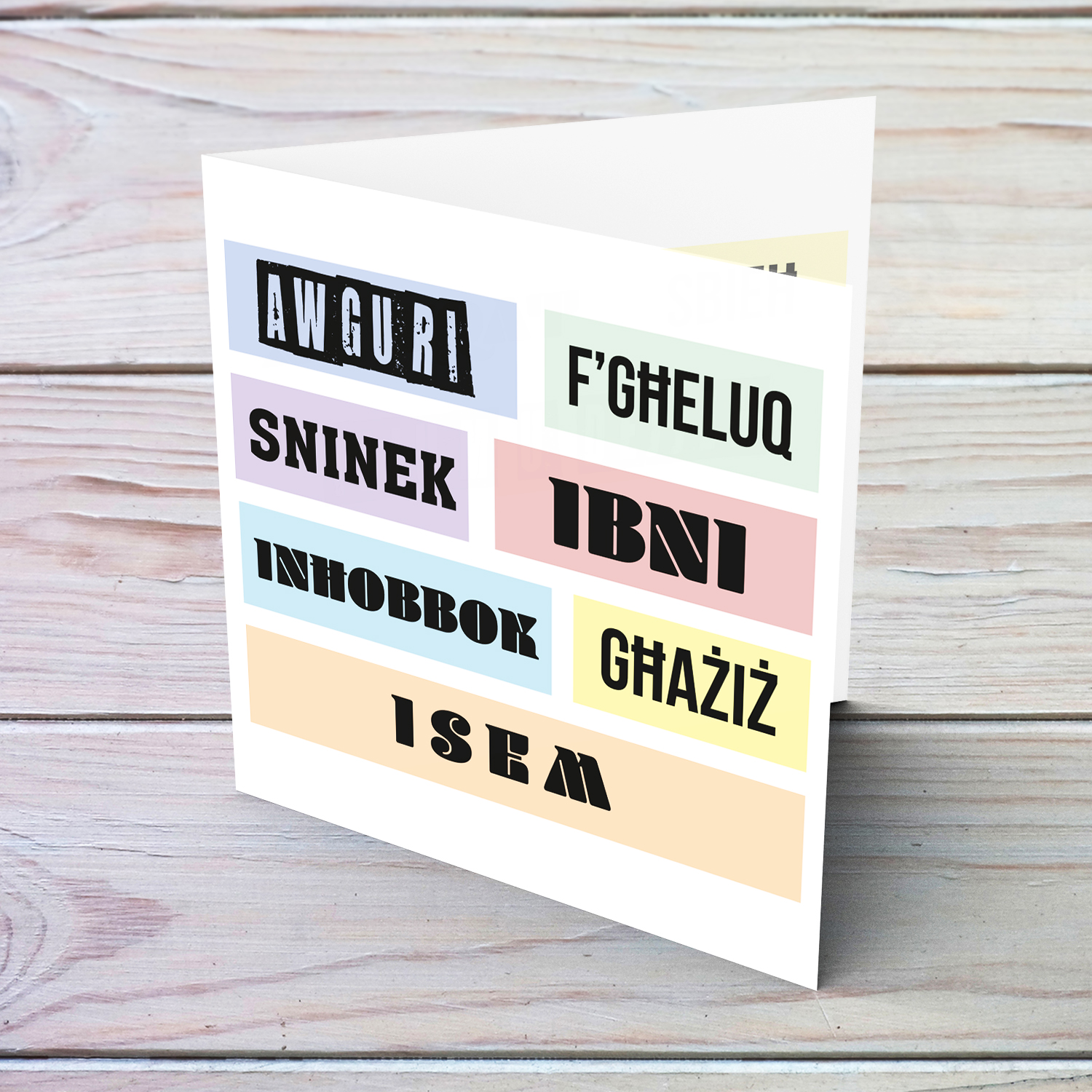 Colourful, modern pastel coloured birthday card for son in Maltese (Personalisable)