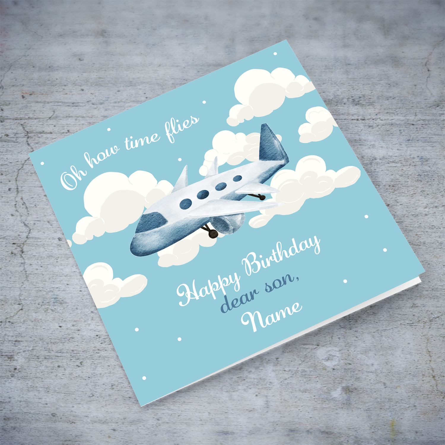 How time flies themed birthday card for son's birthday in English (Personalisable)