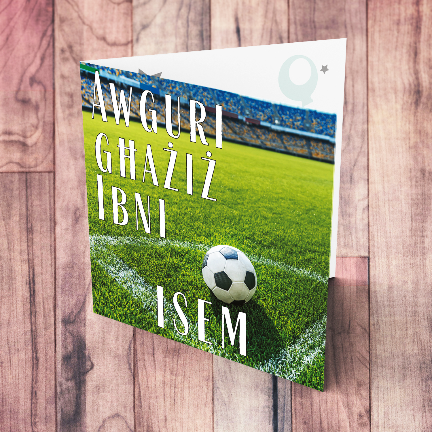 Football ground themed birthday card for son in Maltese (Personalisable)