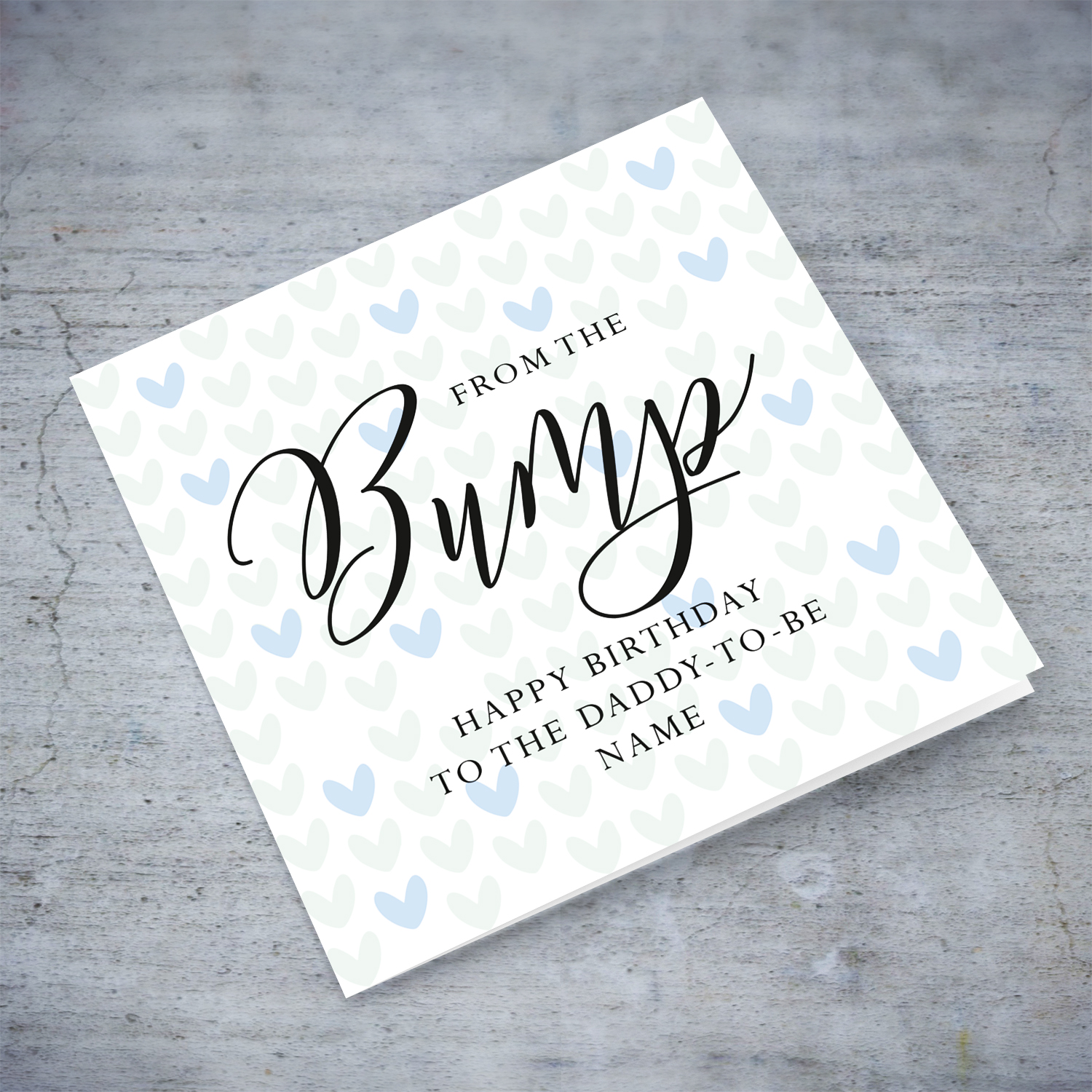 A cute birthday day card for daddy to be from the bump, in a two toned heart themed background in English (Personalisable)