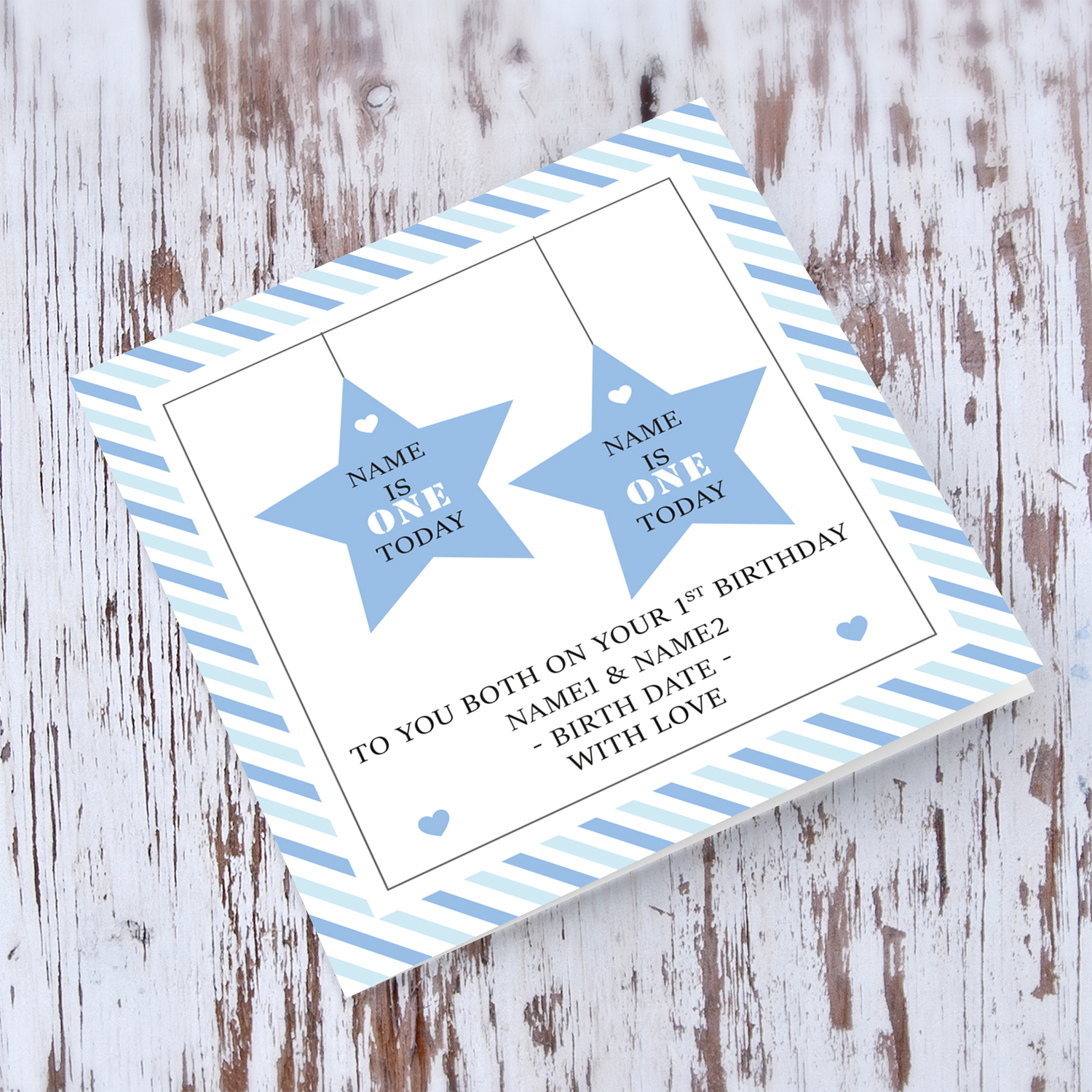 2 hanging stars birthday card for twins in English
