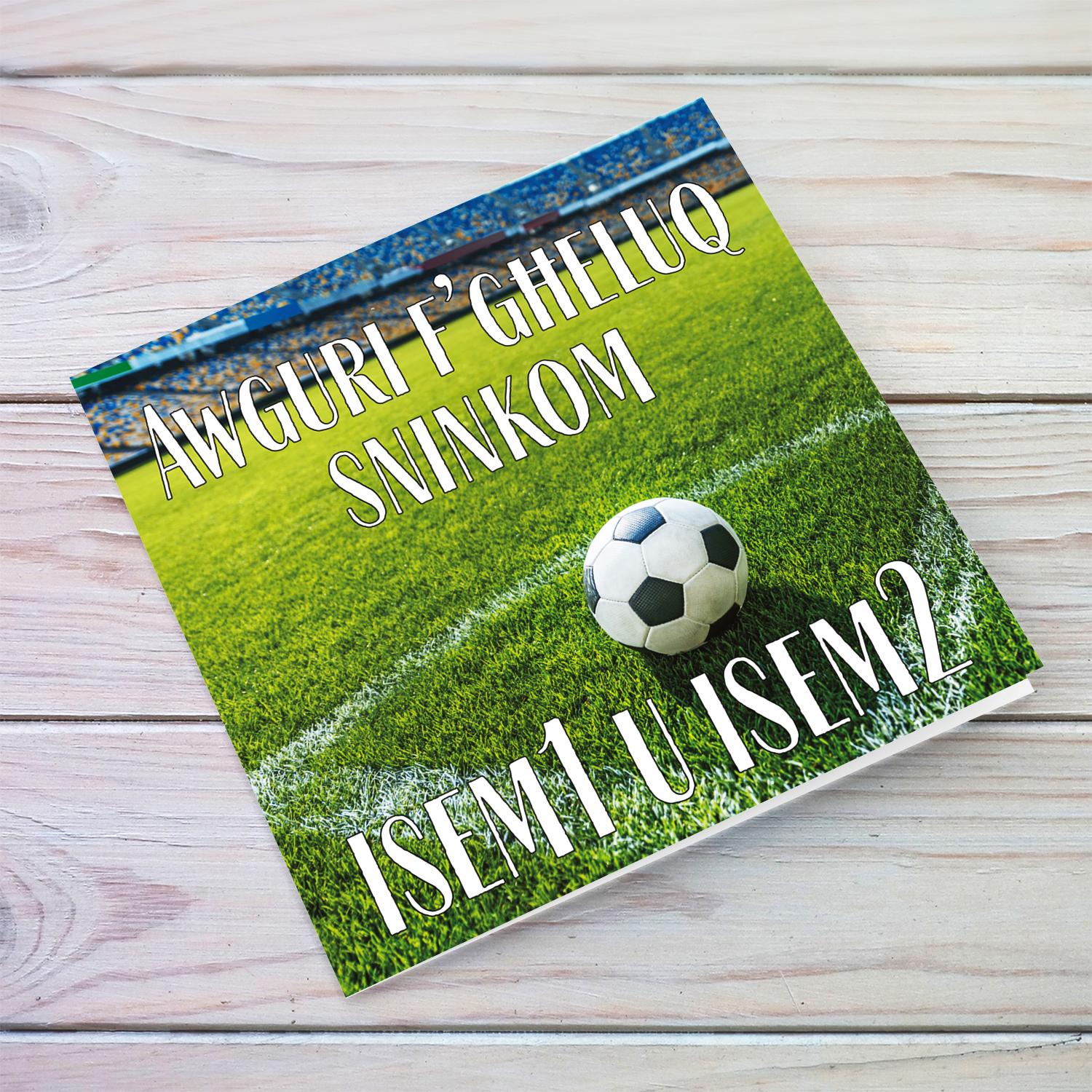 Football ground themed birthday card for twins in Maltese (Personalisable)