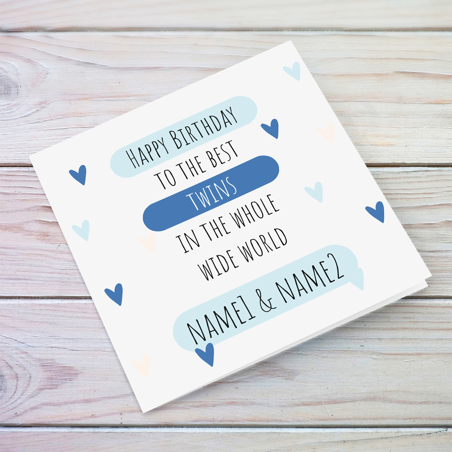 Happy Birthday to the best TWINS in the whole wide world - birthday card in light gray background and scattered hearts in English (Personalisable)