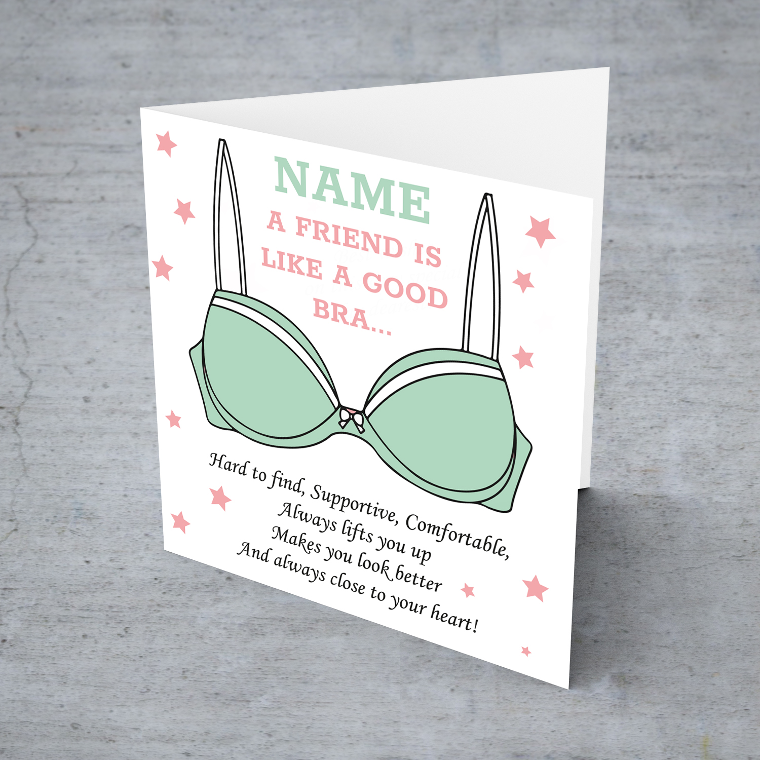 Funny Bra themed birthday card for a friend in English (Personalisable)