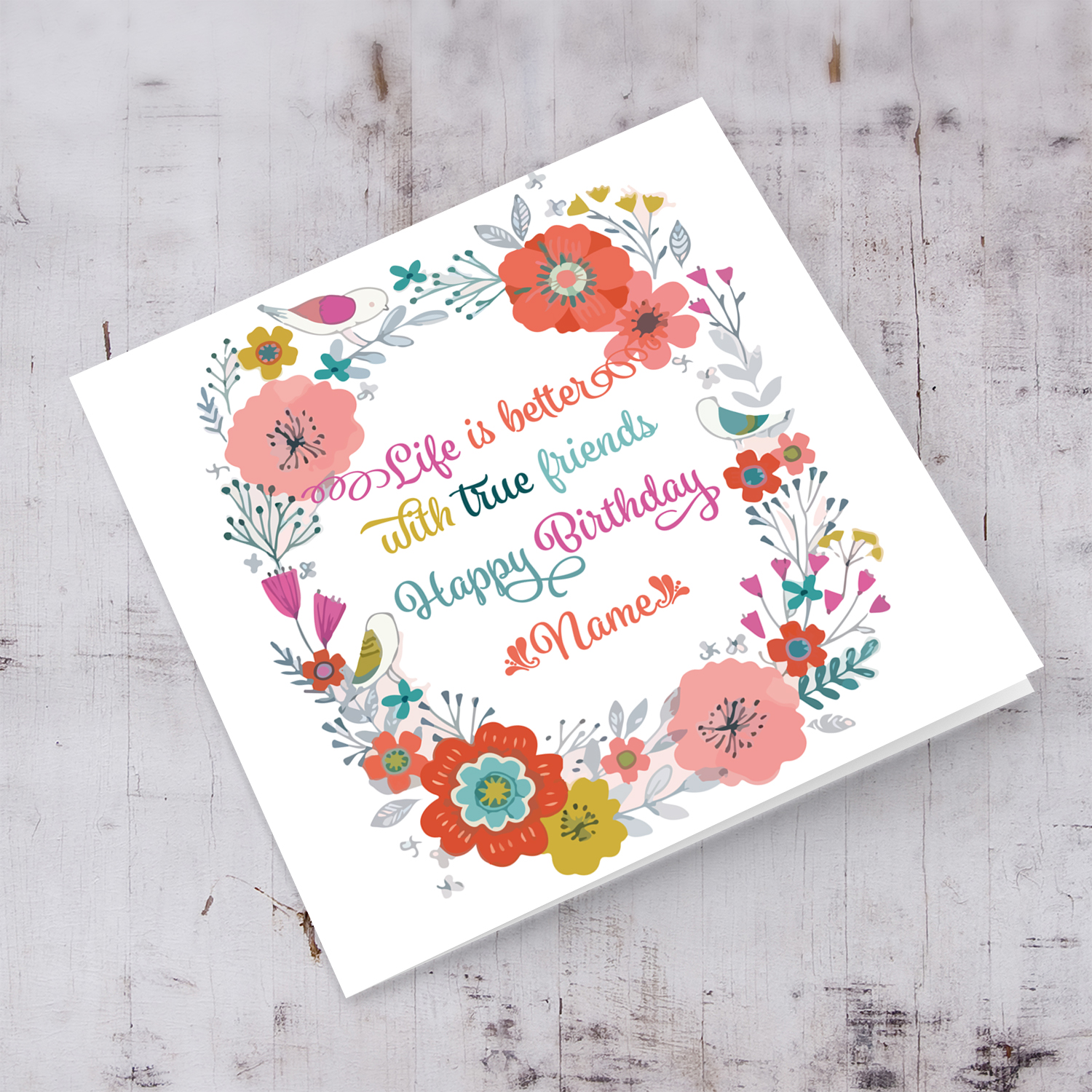 Colourful floral birthday card for best friend / bestie in English (Personalisable)