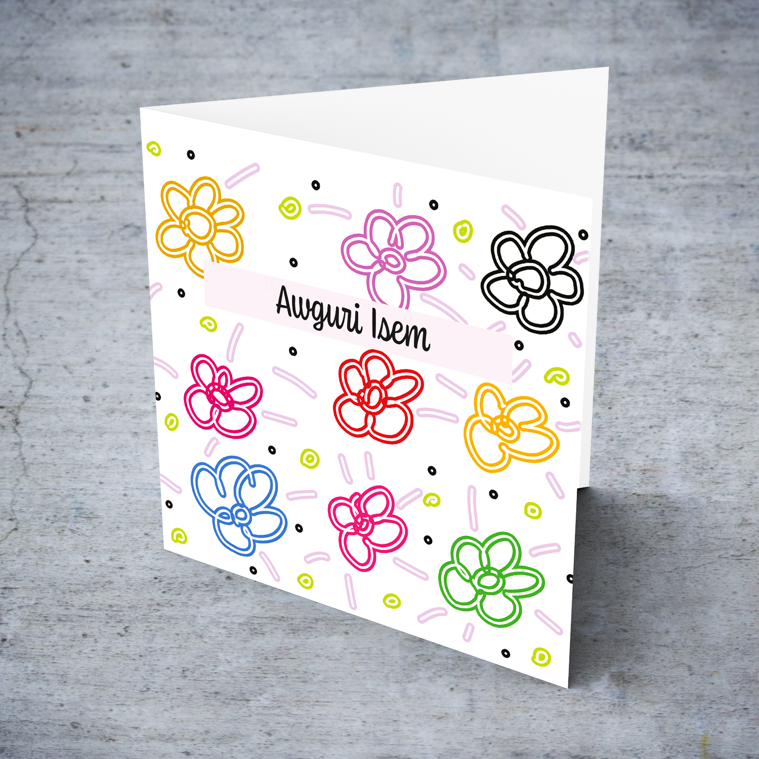 Colourful, bright coloured flowers birthday card in Maltese (Personalisable)