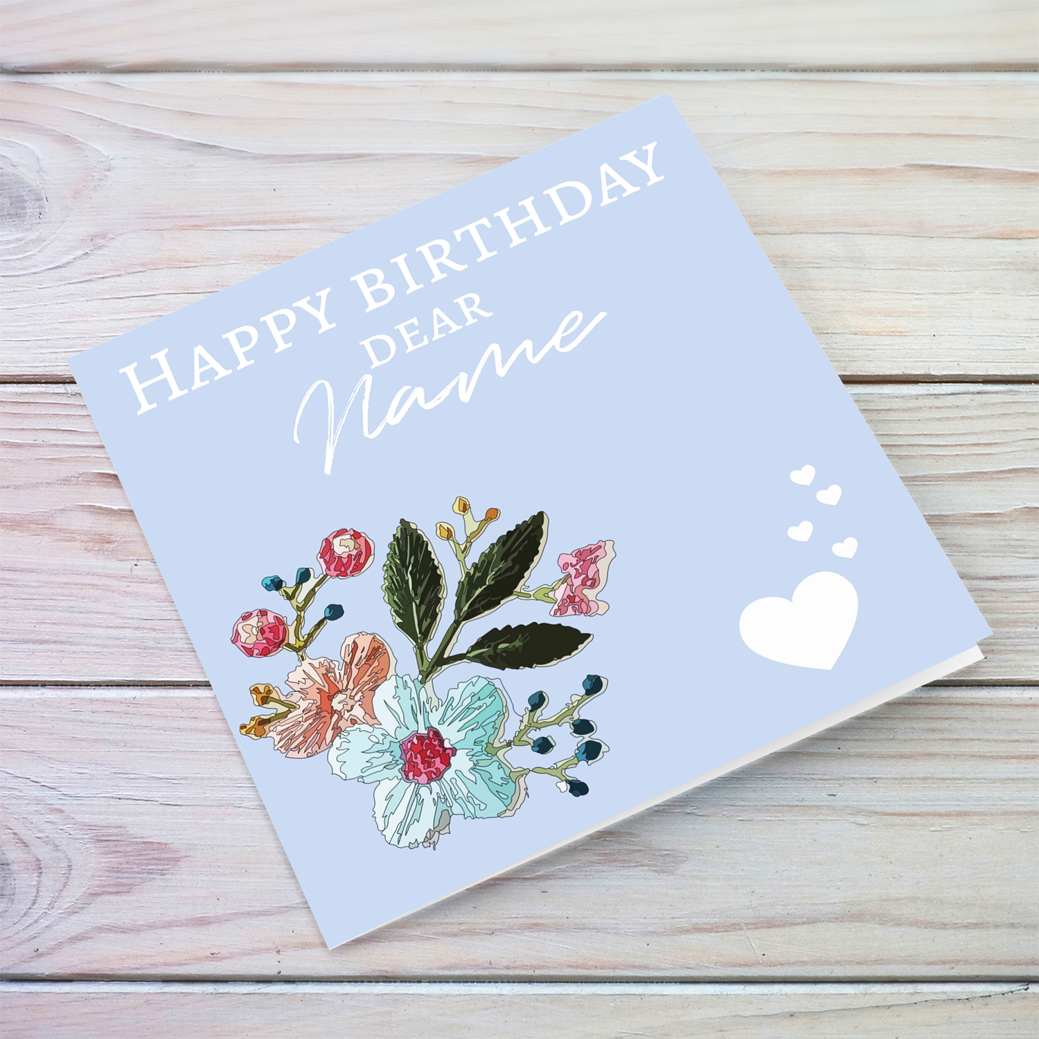 Embroidery flowered themed birthday card in English