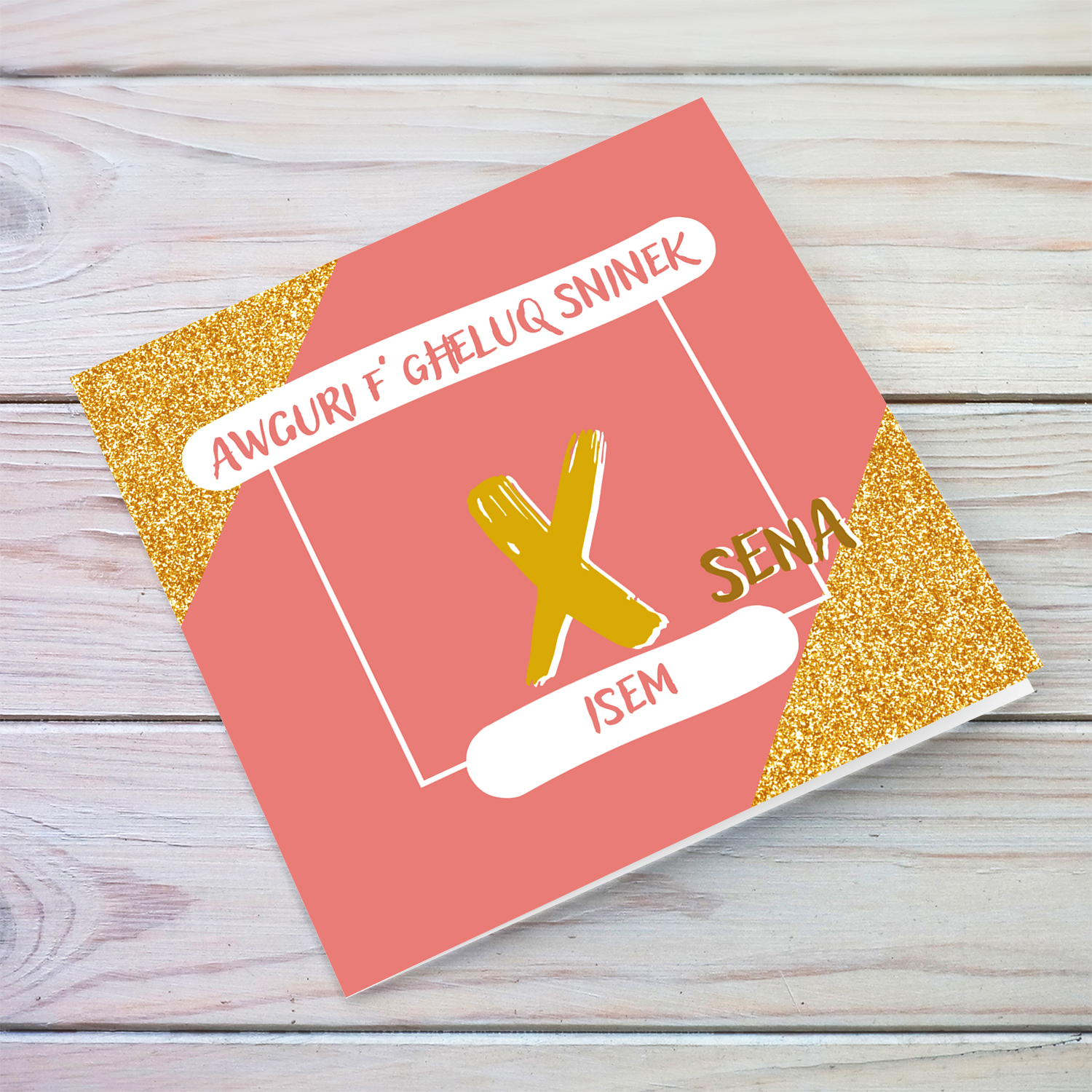Enter Age -  Birthday Card in pink and glitter background in Maltese (Personalisable)