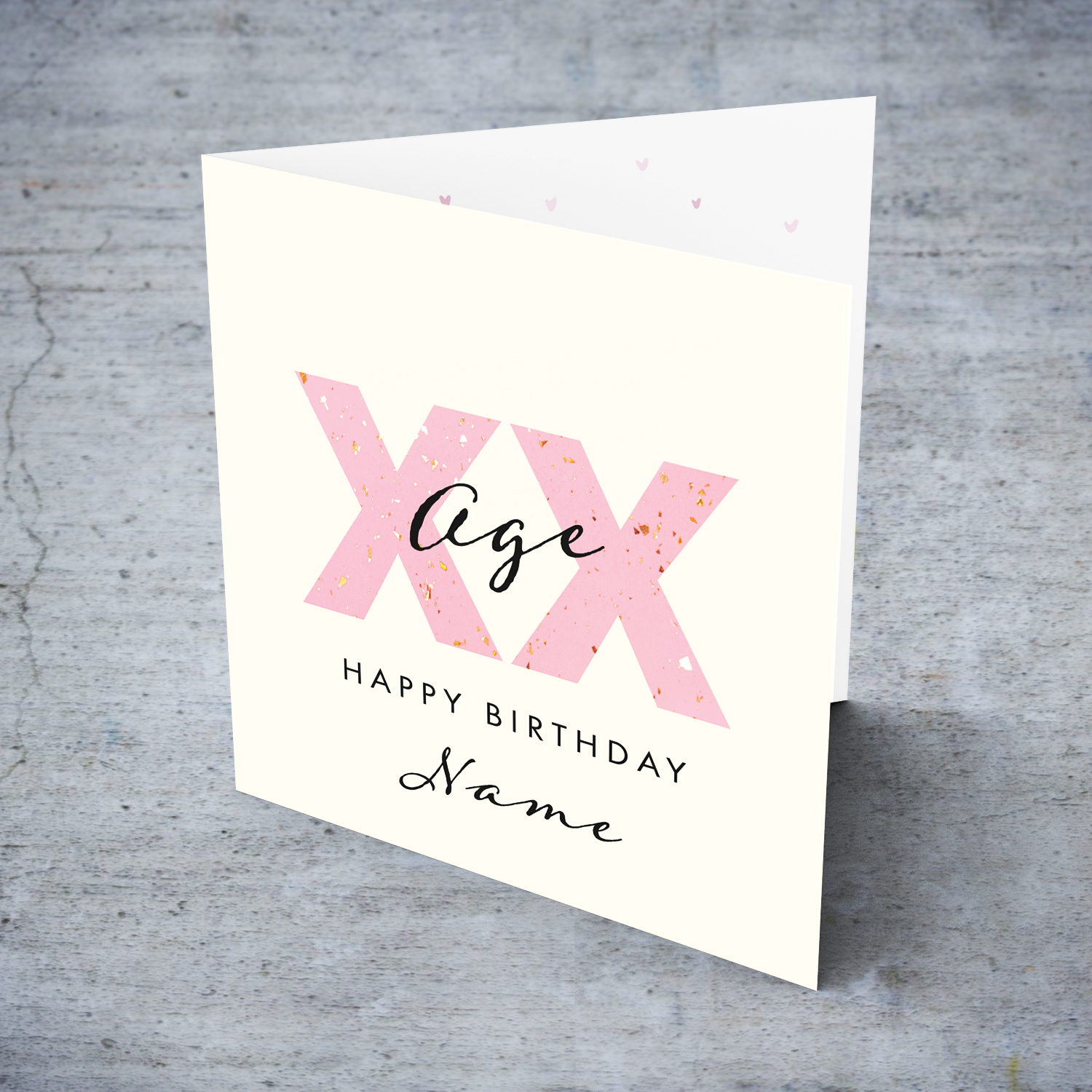 Enter age required pink text birthday card in cream background in English (Personalisable)