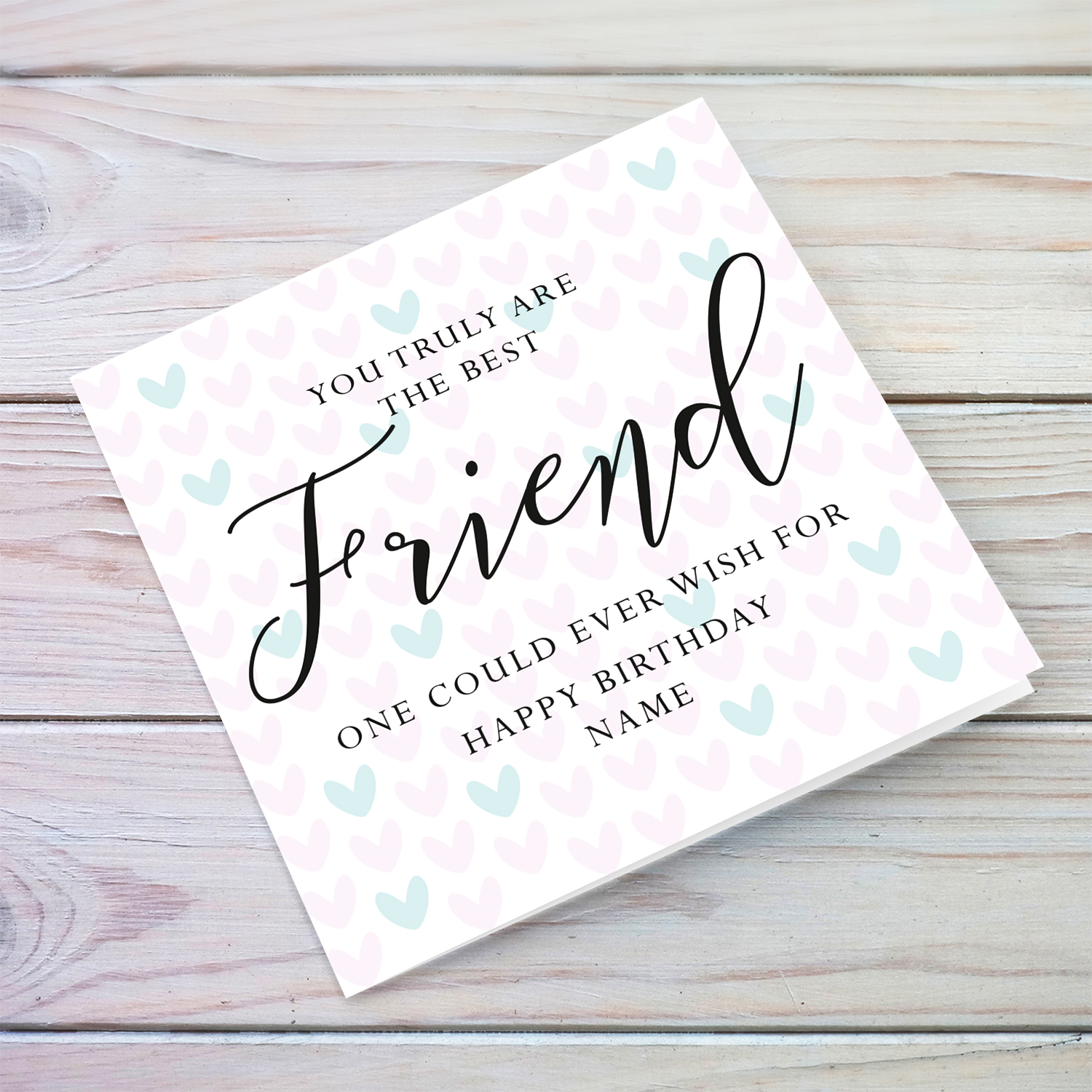 A cute birthday card for your friend, in two toned heart background pink & turquoise in English (Personalisable)