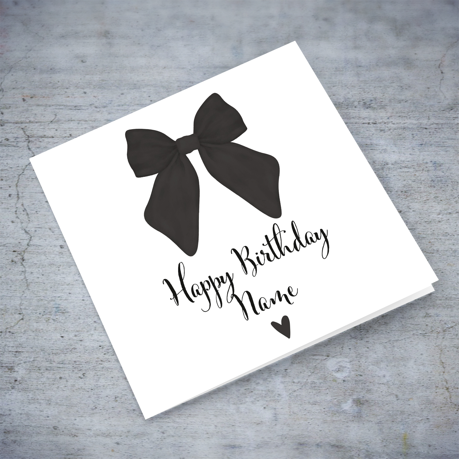 Black bow themed birthday card in English (Personalisable)