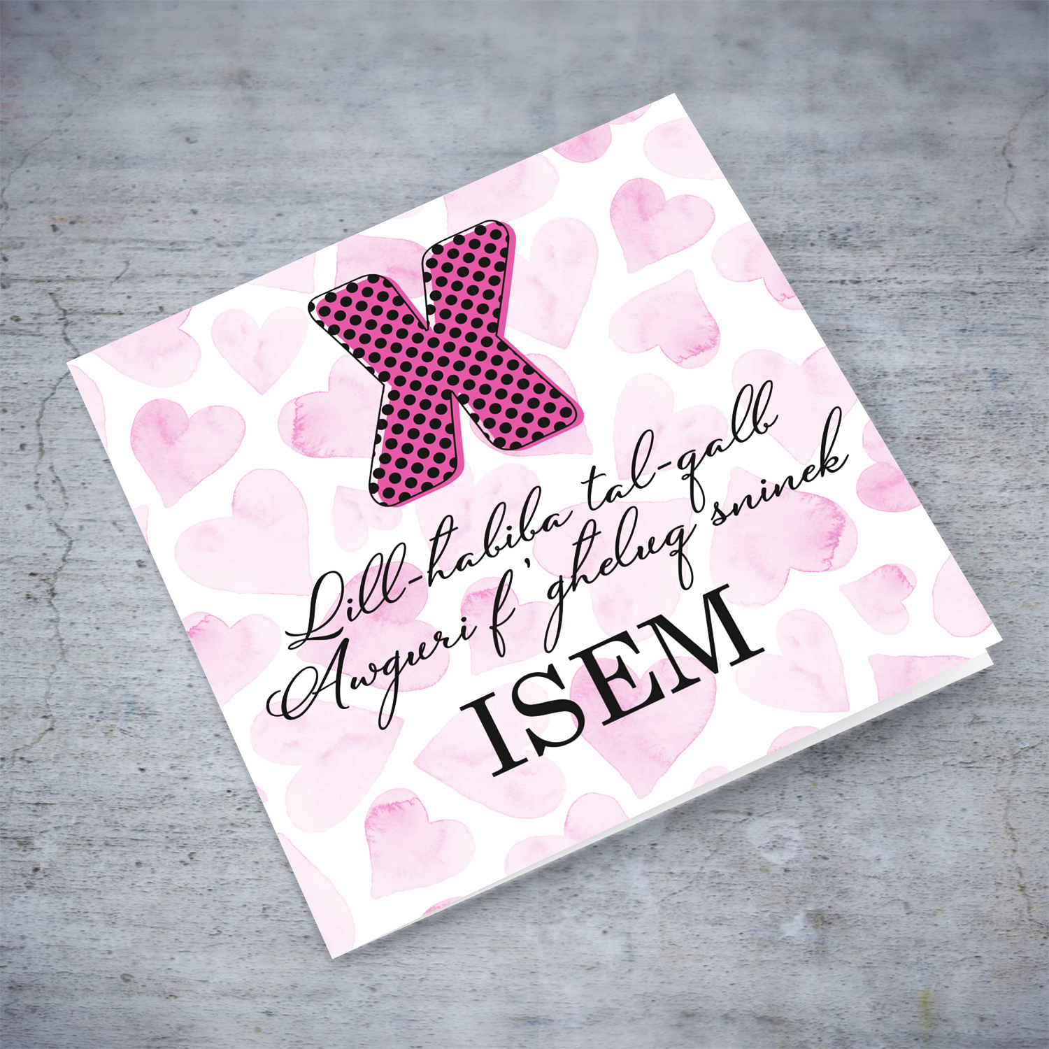 A pink heart themed birthday card for best friend in Maltese (Personalisable & Enter Age)