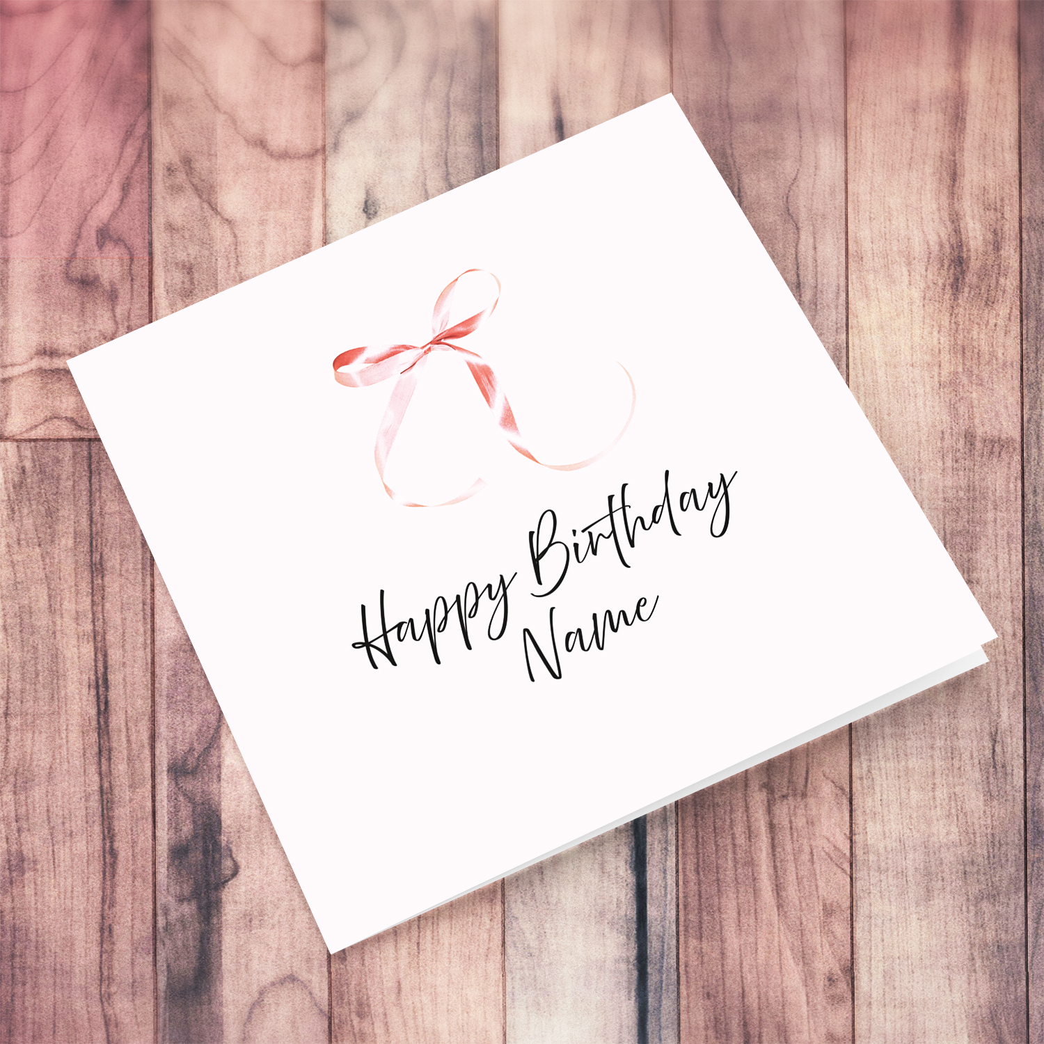 Cute and petite birthday card in light pink background featuring a dainty bow in English (Personalisable)