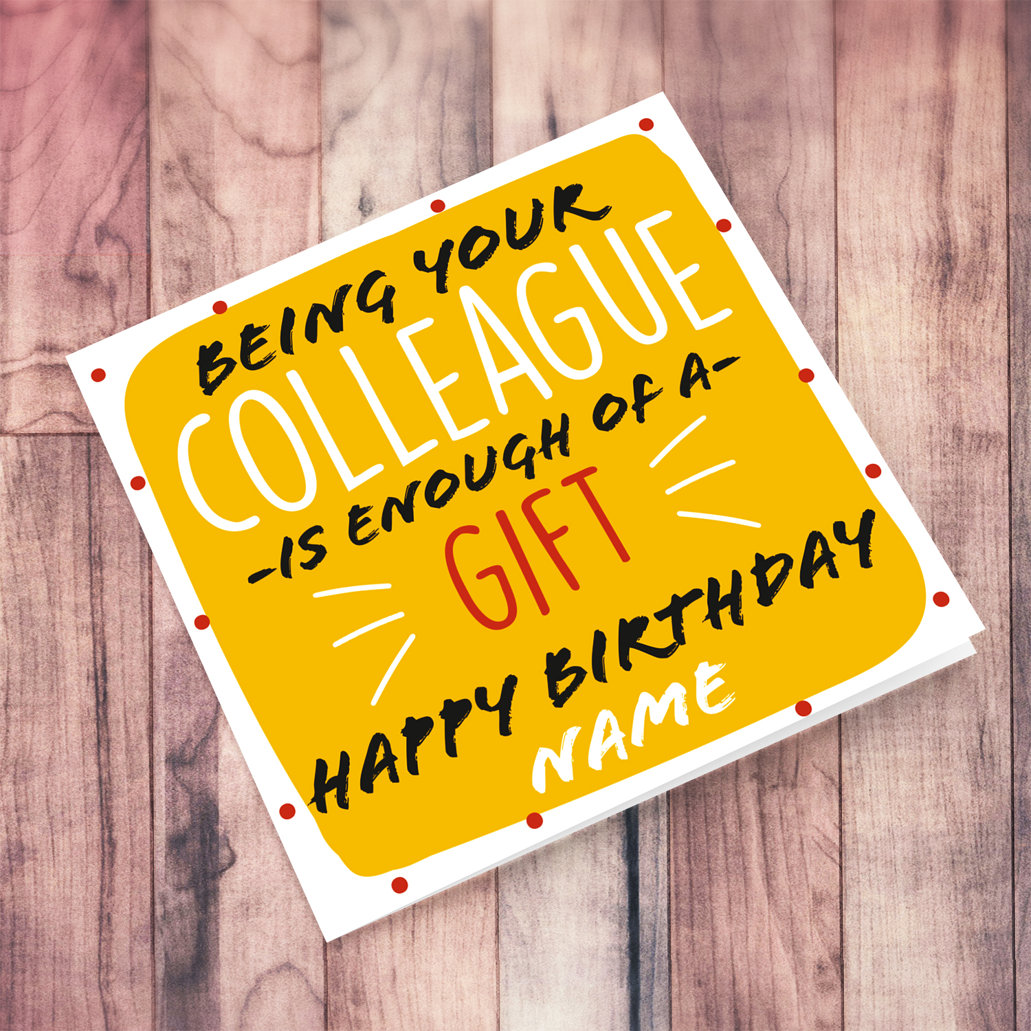 Funny birthday card for Colleague in yellow/orange background (Personalisable) in English 