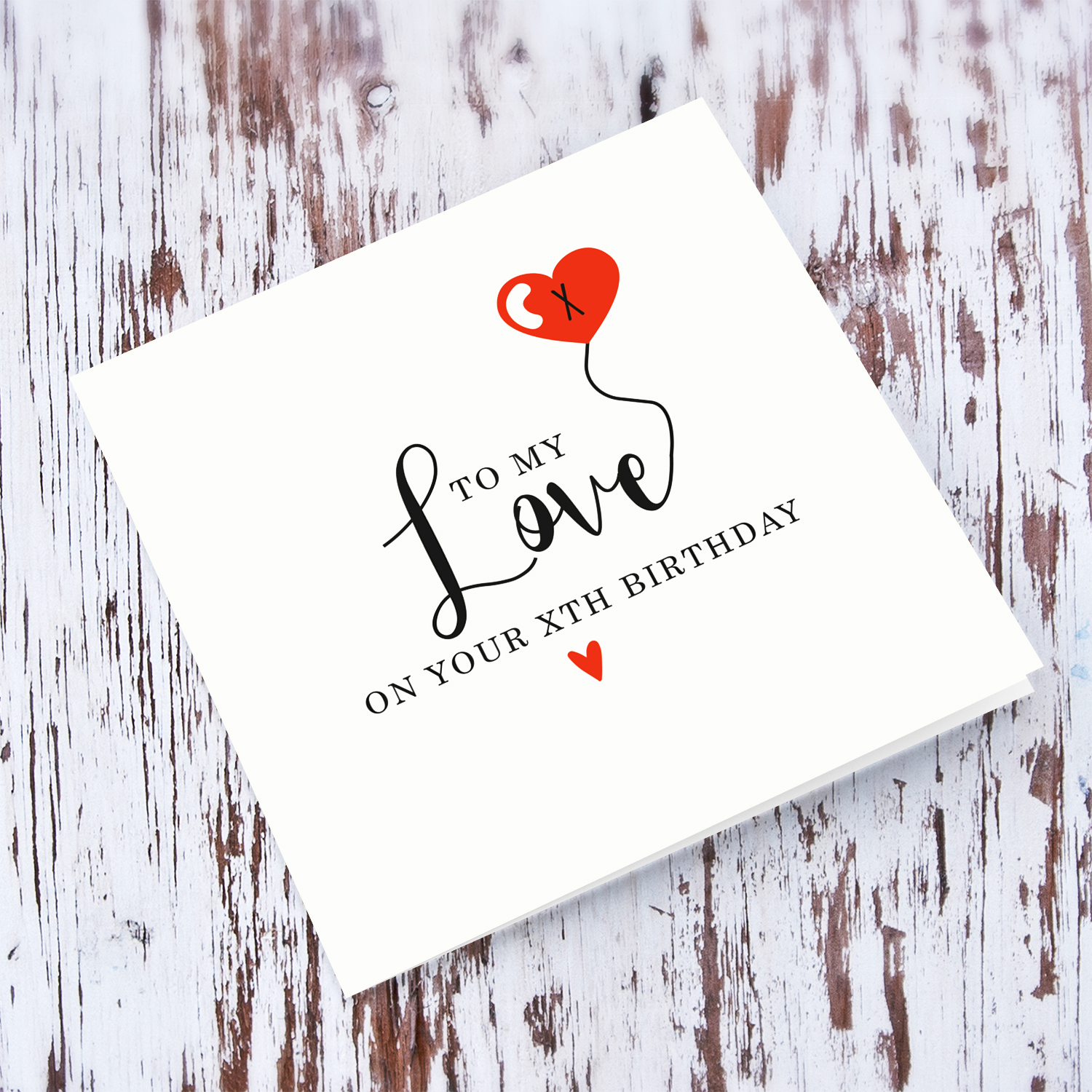 A minimalist birthday card with red heart to the one you love in English (Personalisable)