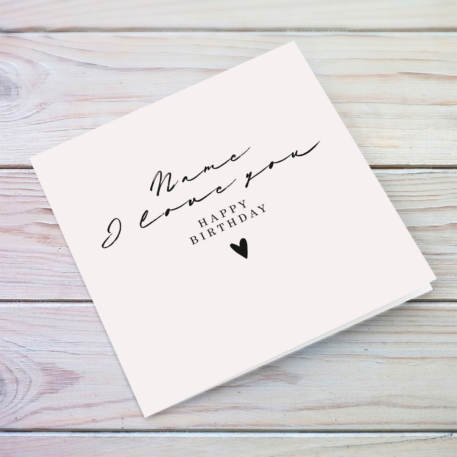 Elegant minimalistic birthday card for a loved one - with black heart and neutral background in English (Personalisable)