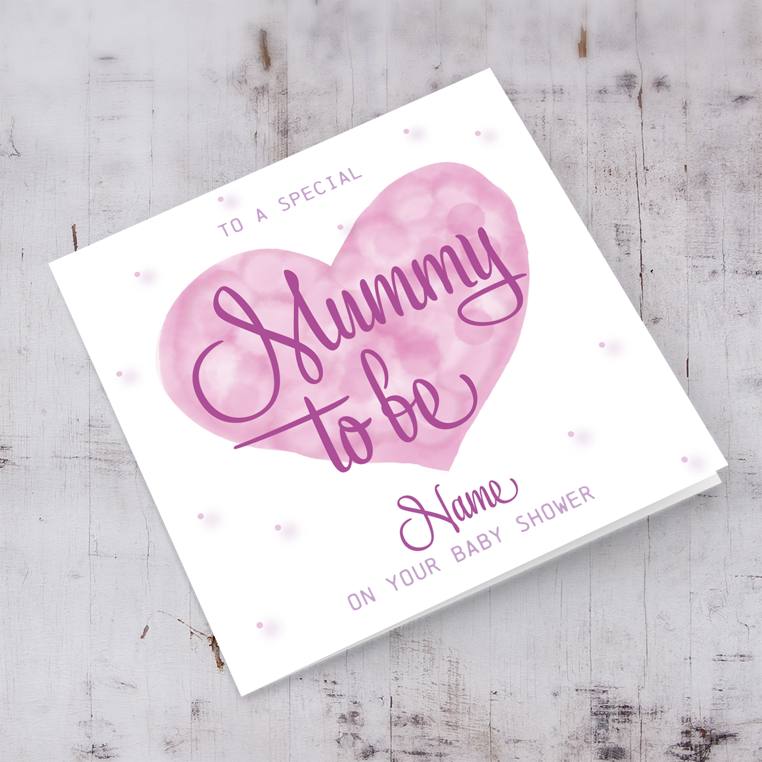 Pink Watercolour heart Baby shower card for Mummy to be in English (Personalisable)
