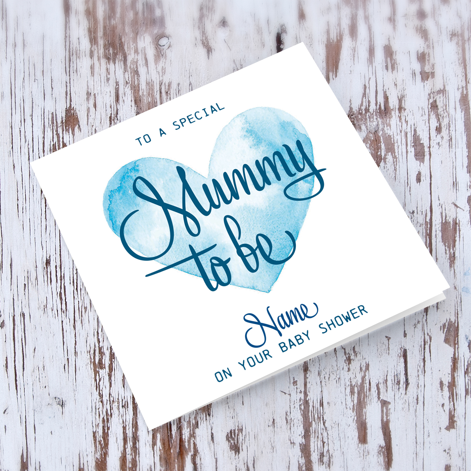 Blue Watercolour heart Baby shower card for Mummy to be in English (Personalisable)