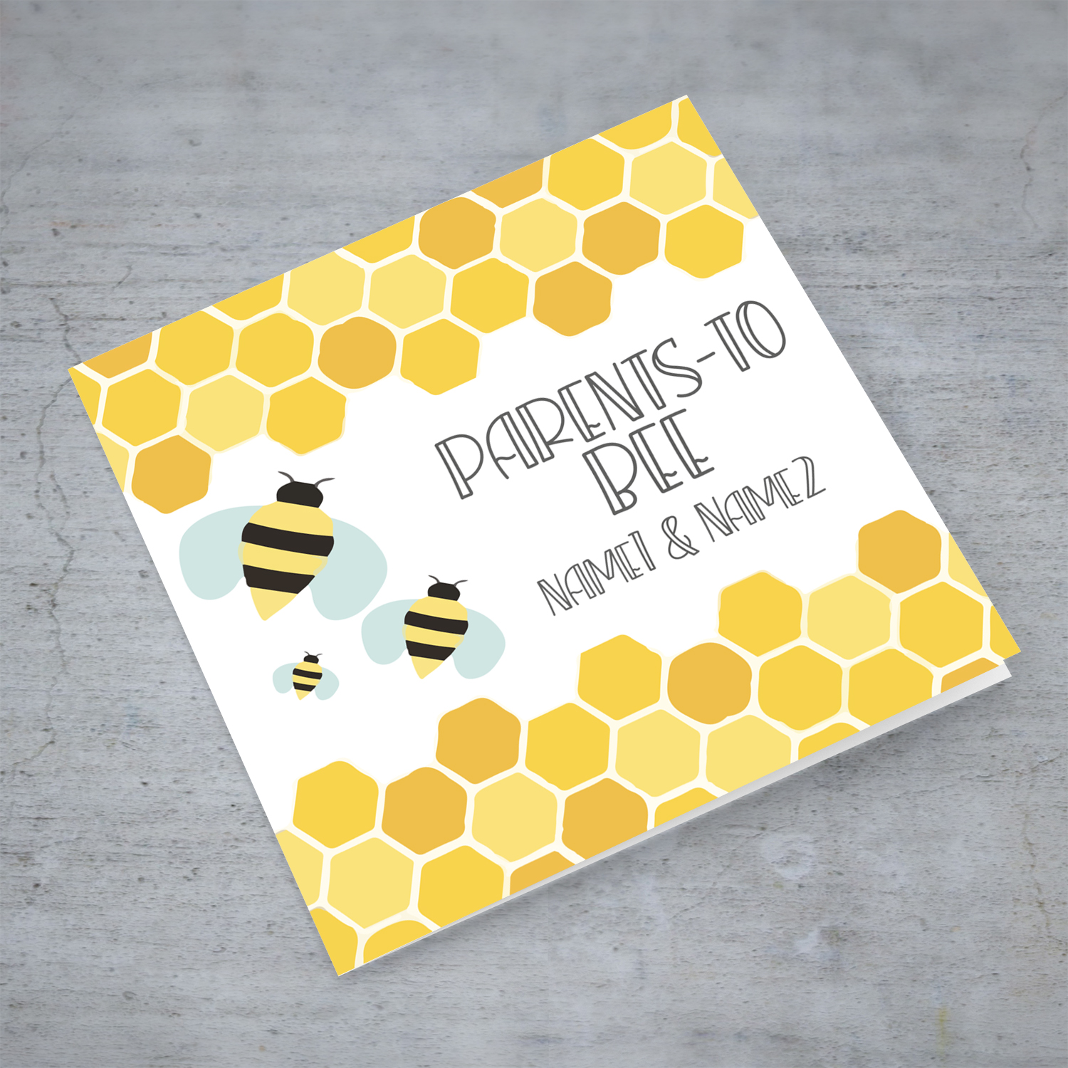 Beehive themed baby shower card to the parents to be in English