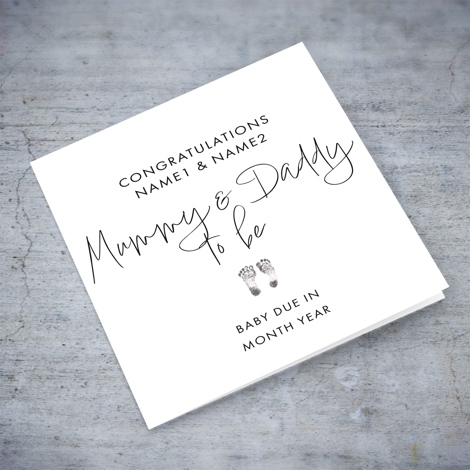 Minimalist card for mummy and daddy to be with cute footprints in English (Personalisable)