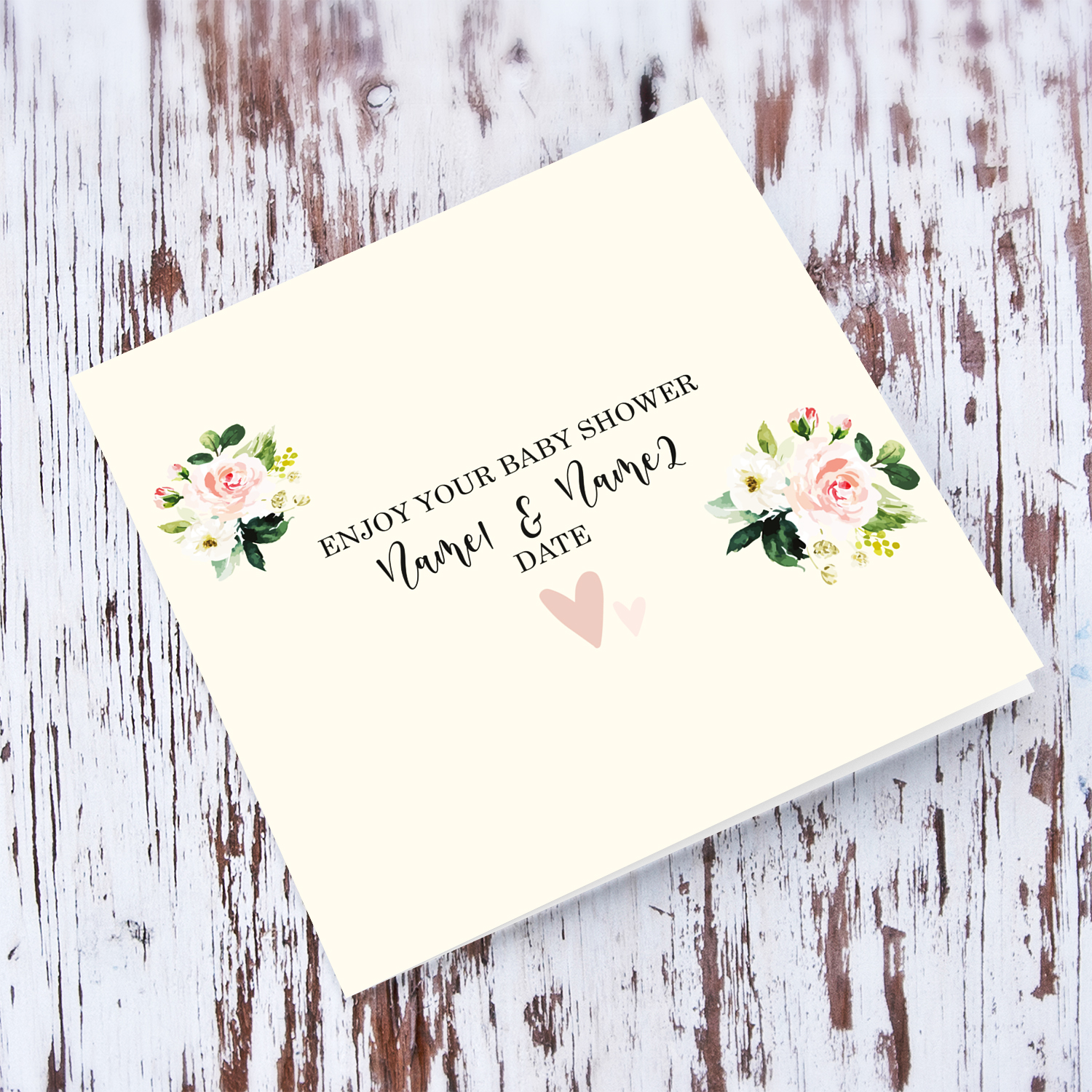Dainty and elegant baby shower card in light cream background and beautiful florals for the parents to be in English (Personalisable)