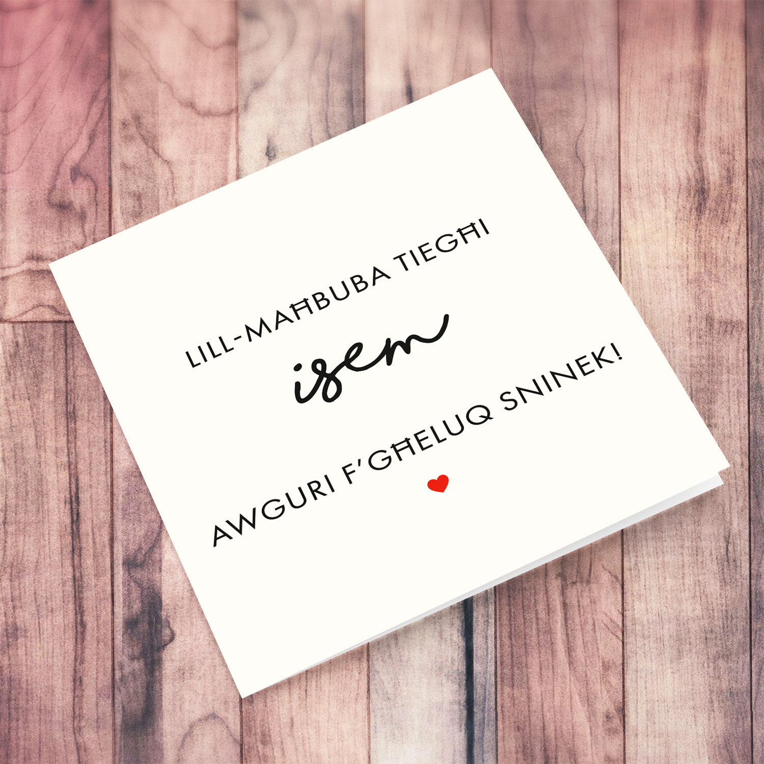 Minimalist birthday card for partner / wife / girlfriend in Maltese
