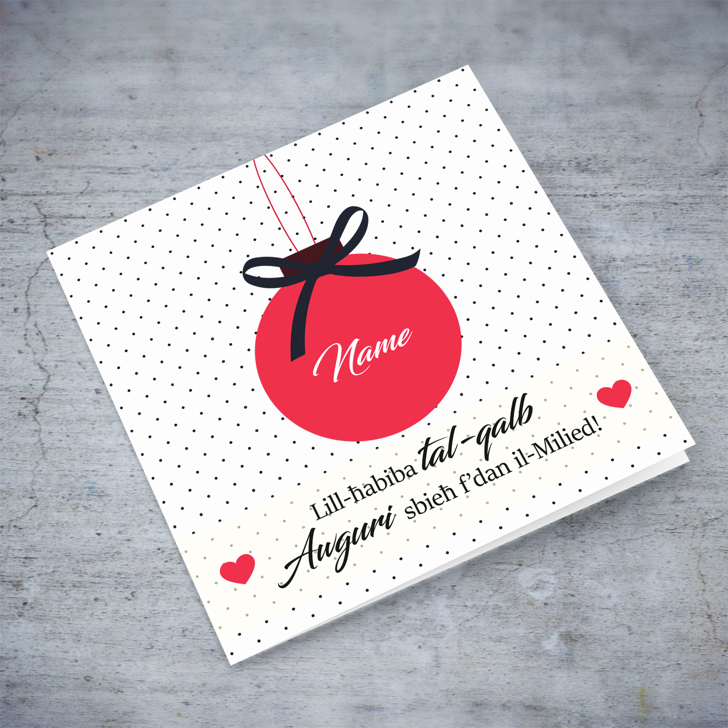 Red bauble themed Christmas card for best friend in Maltese (Personalisable)