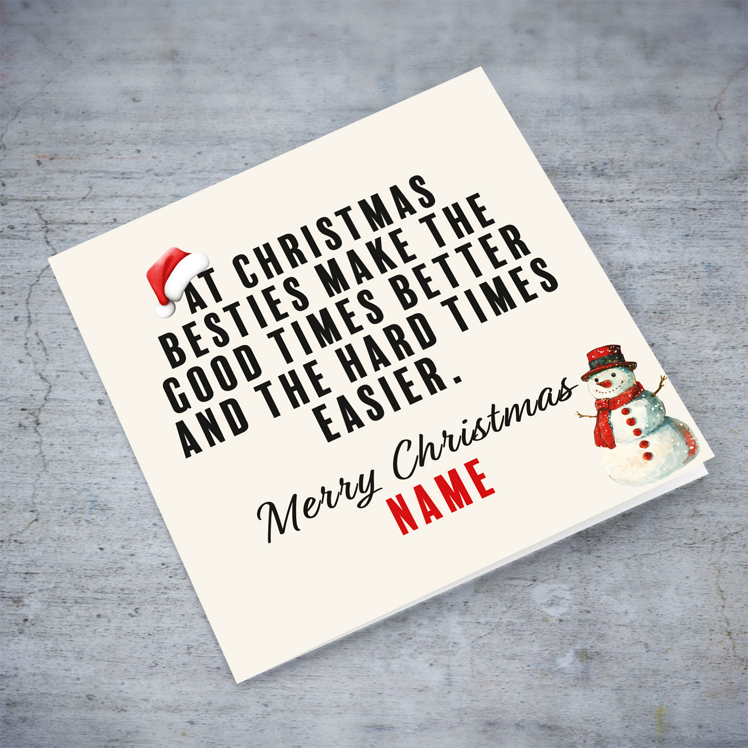 A christmas card for your bestie with a special message & cute snowman in English (Personalisable)
